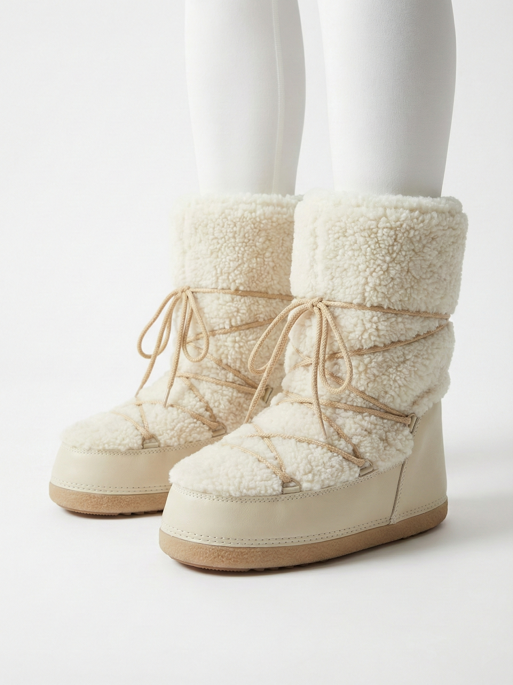 Bottes hautes confortables à lacets couleur crème pour femmes