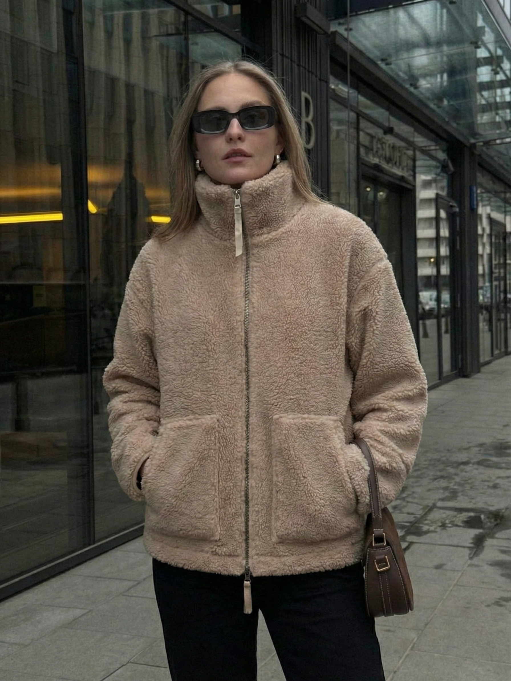 Maddy | Veste imperméable zippée en polaire Teddy à col montant