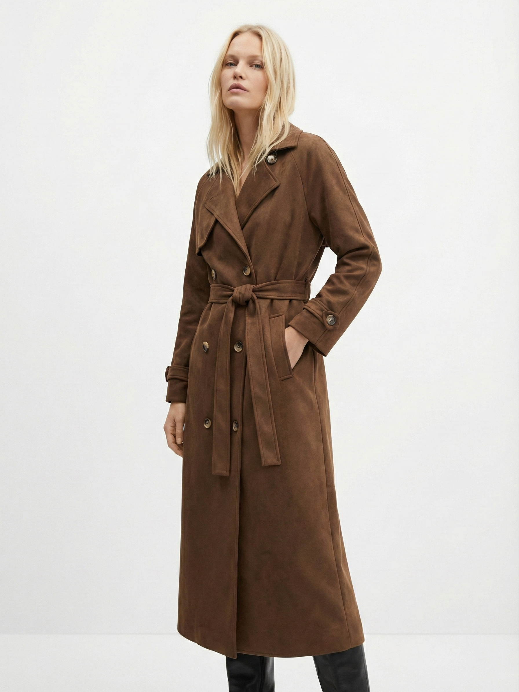 Molly | Long trench-coat en daim ceinturé