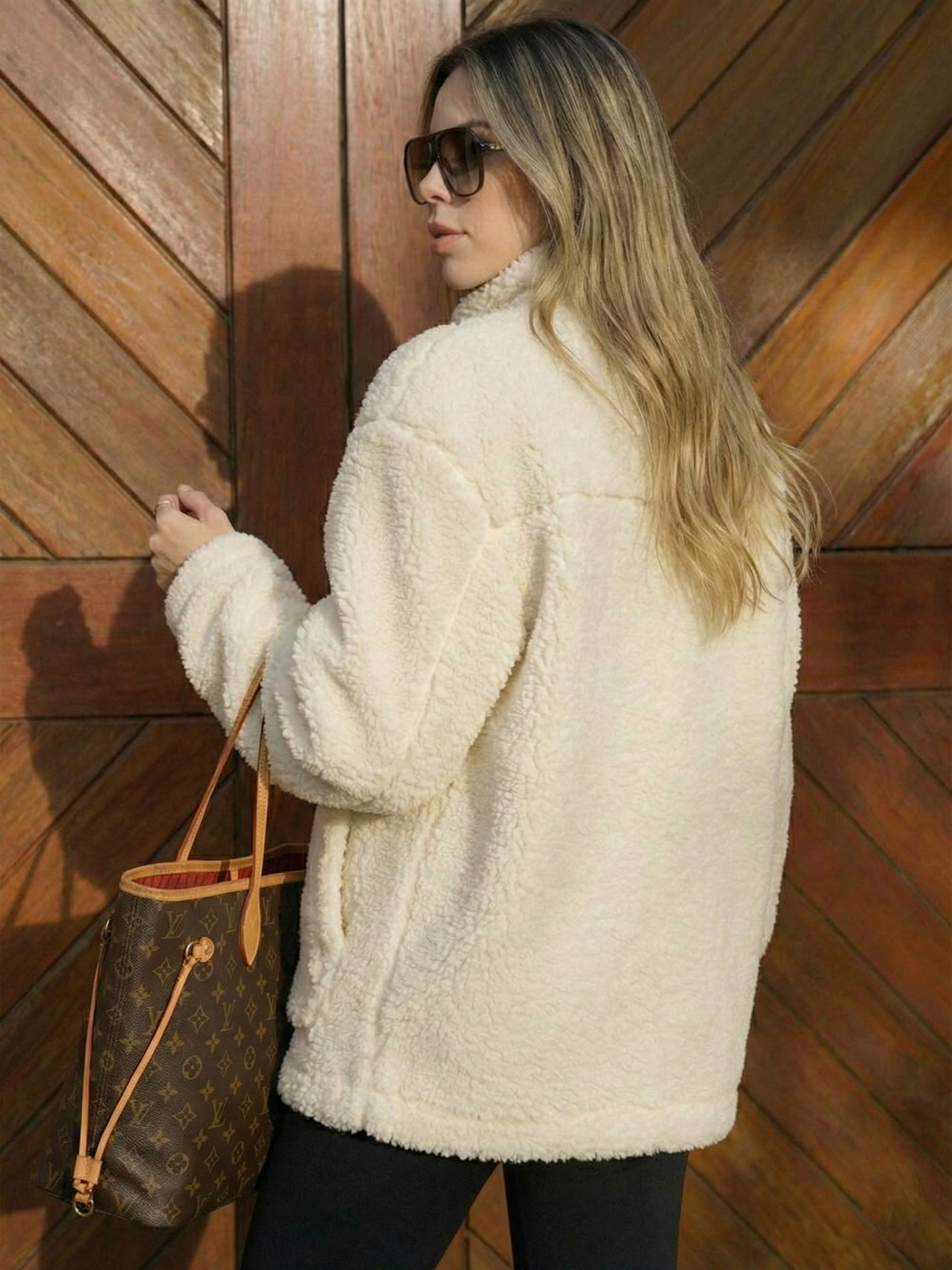 Maddy | Veste imperméable zippée en polaire Teddy à col montant