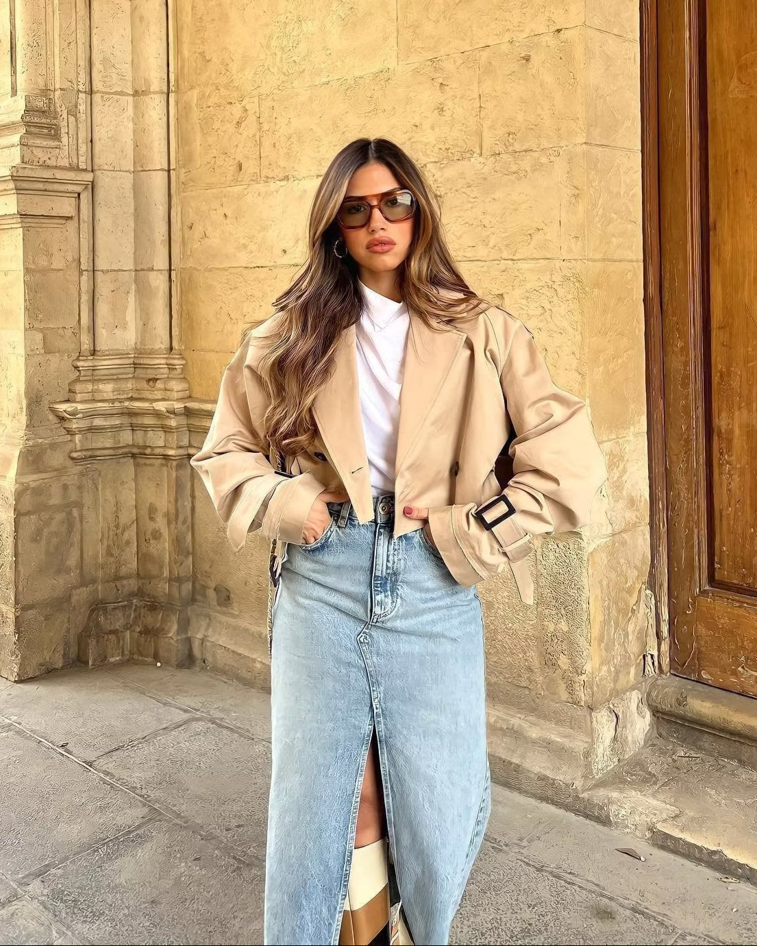 Lylah | Cropped Belted Trench Coat