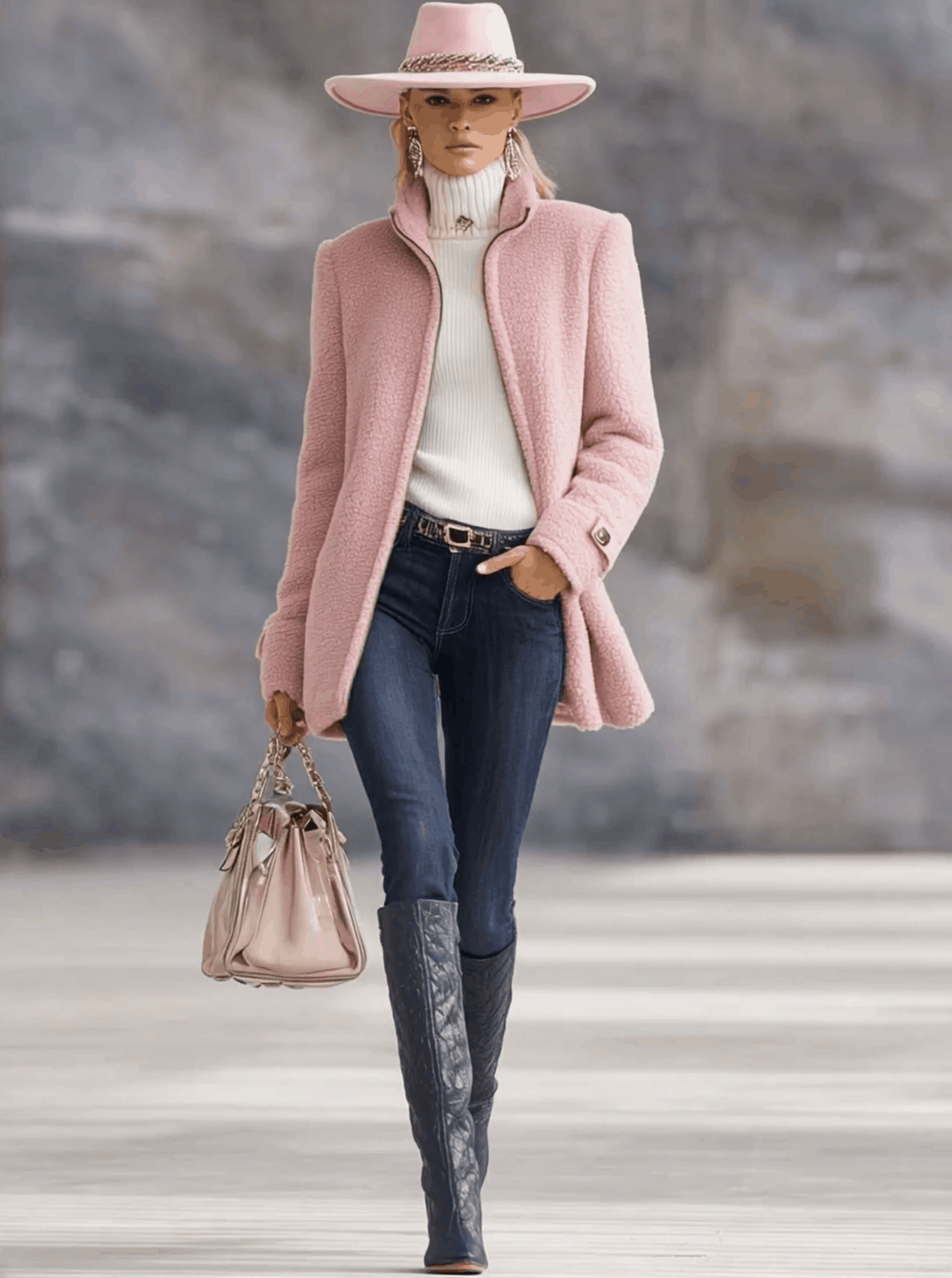 Lässige Vintage-Jacke aus rosa Polarfleece mit Reißverschluss