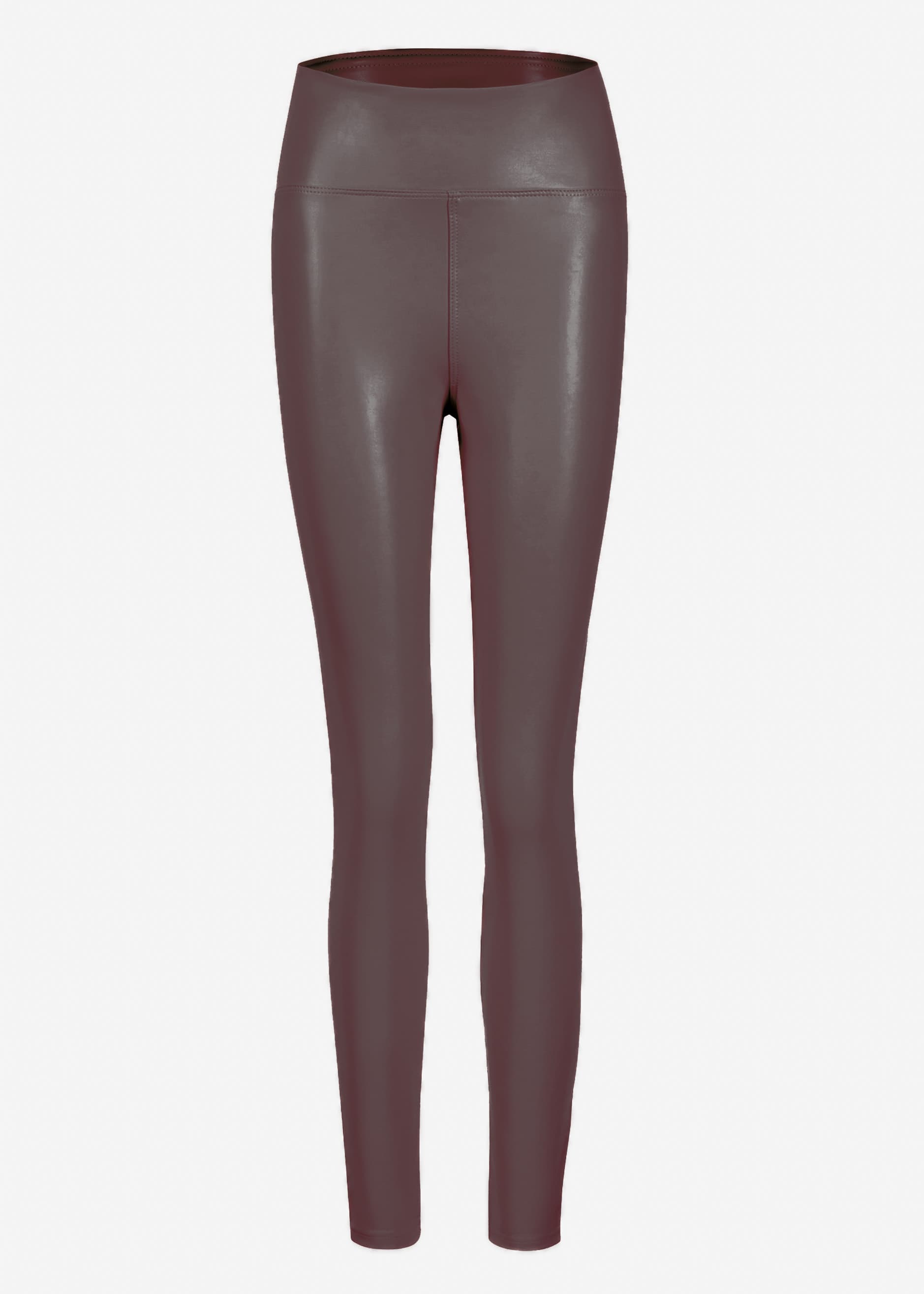 High-Rise Thermo Lederleggings mit breitem Bund - dunkelbraun