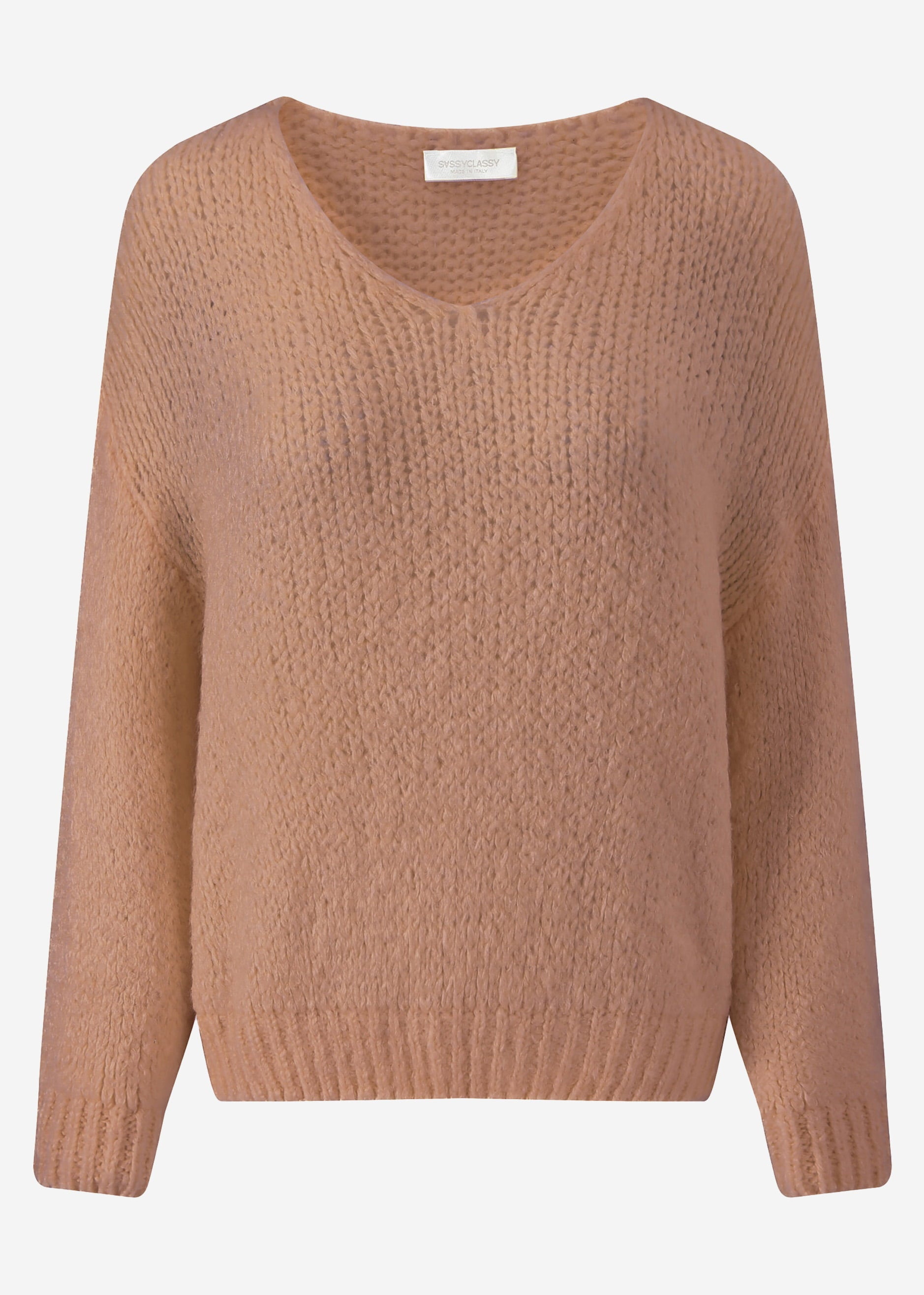 Oversize Pullover mit V-Ausschnitt - hellbraun