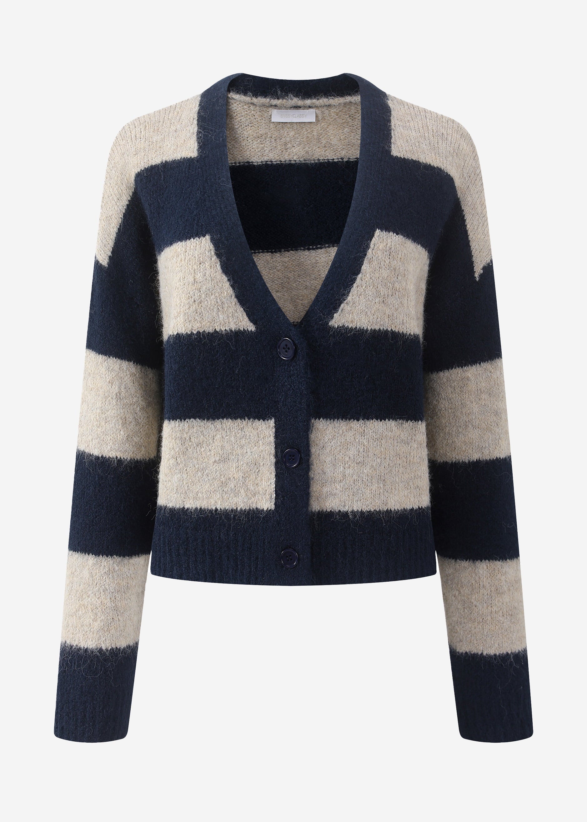 Cardigan mit Blockstreifen und V-Ausschnitt - dunkelblau