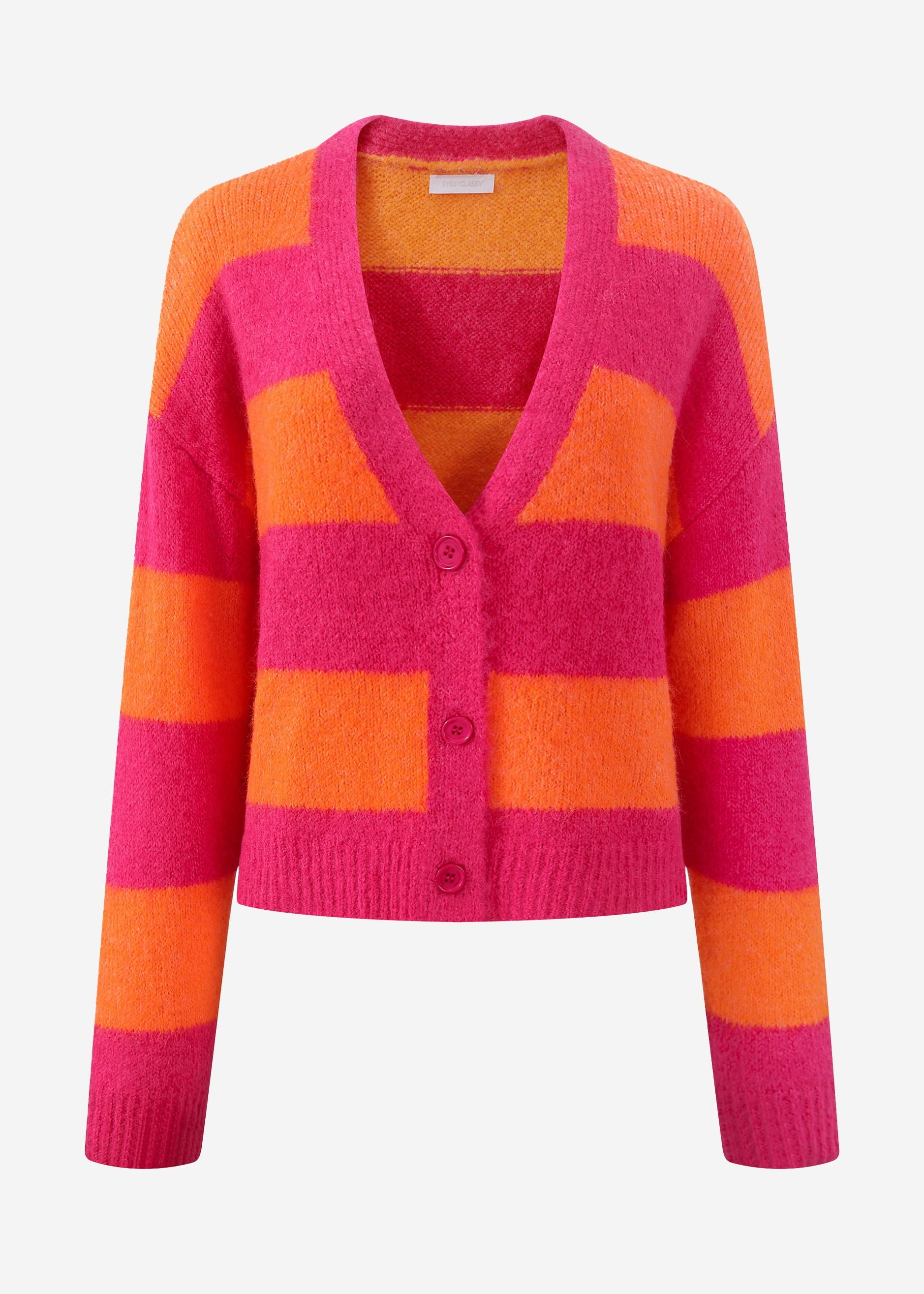 Cardigan mit Blockstreifen und V-Ausschnitt - pink