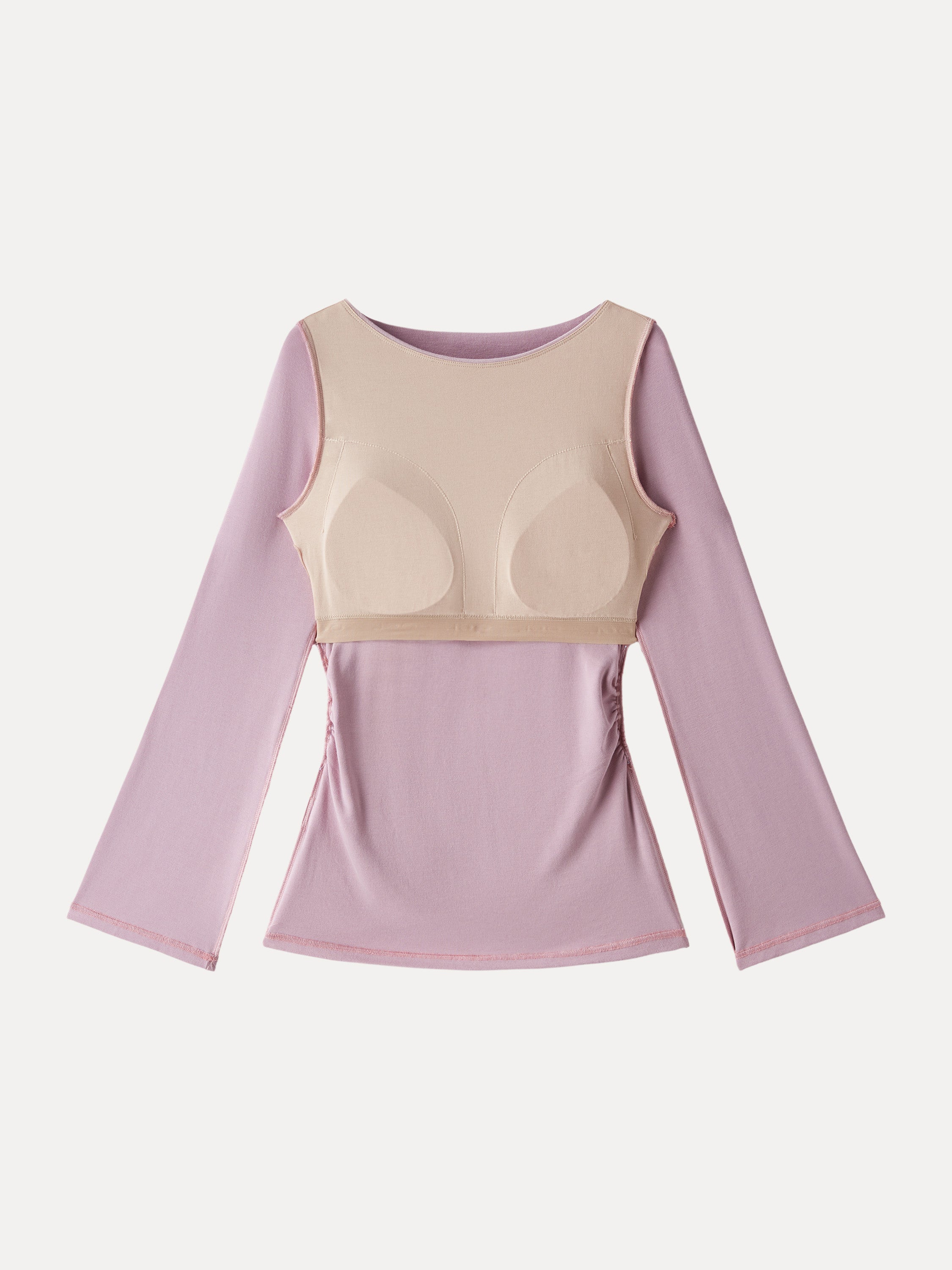 Boatneck Bell Sleeves Ruched Brami Top