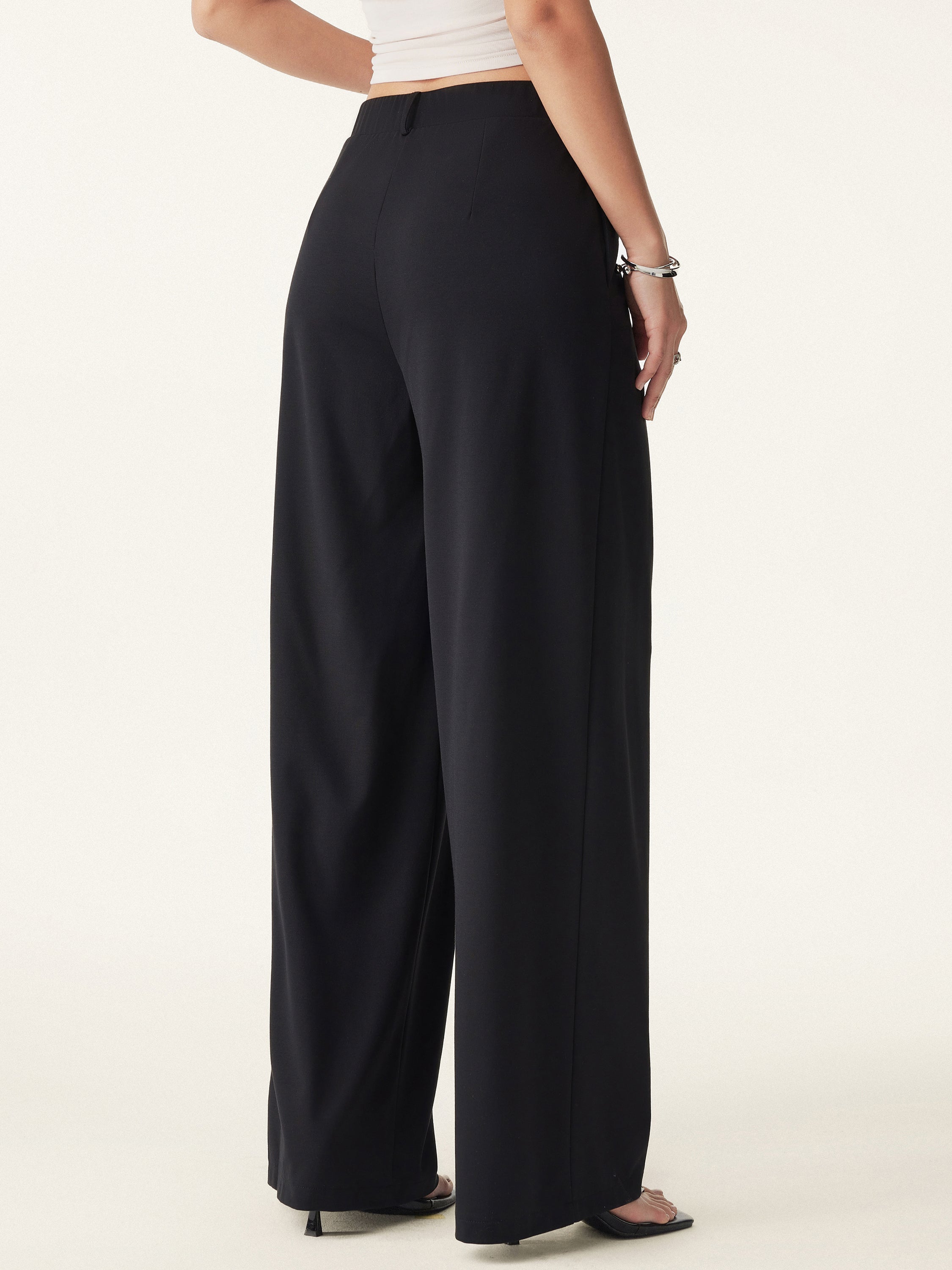 Drapey Bamboo Ponte Mid Rise Wide Leg Trouser with Pockets