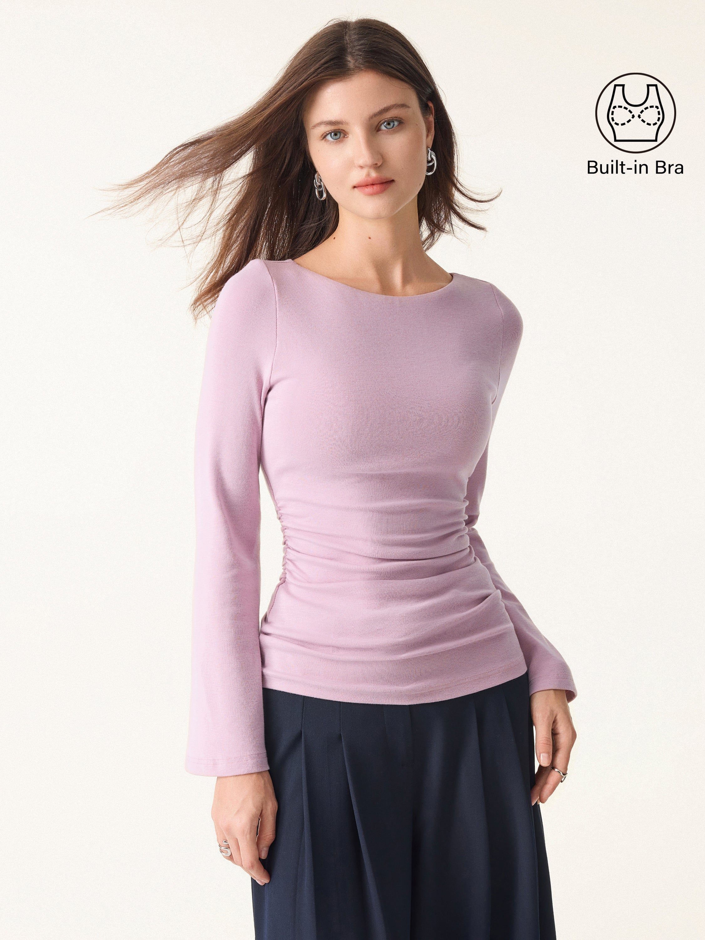 Boatneck Bell Sleeve Ruched Brami Top