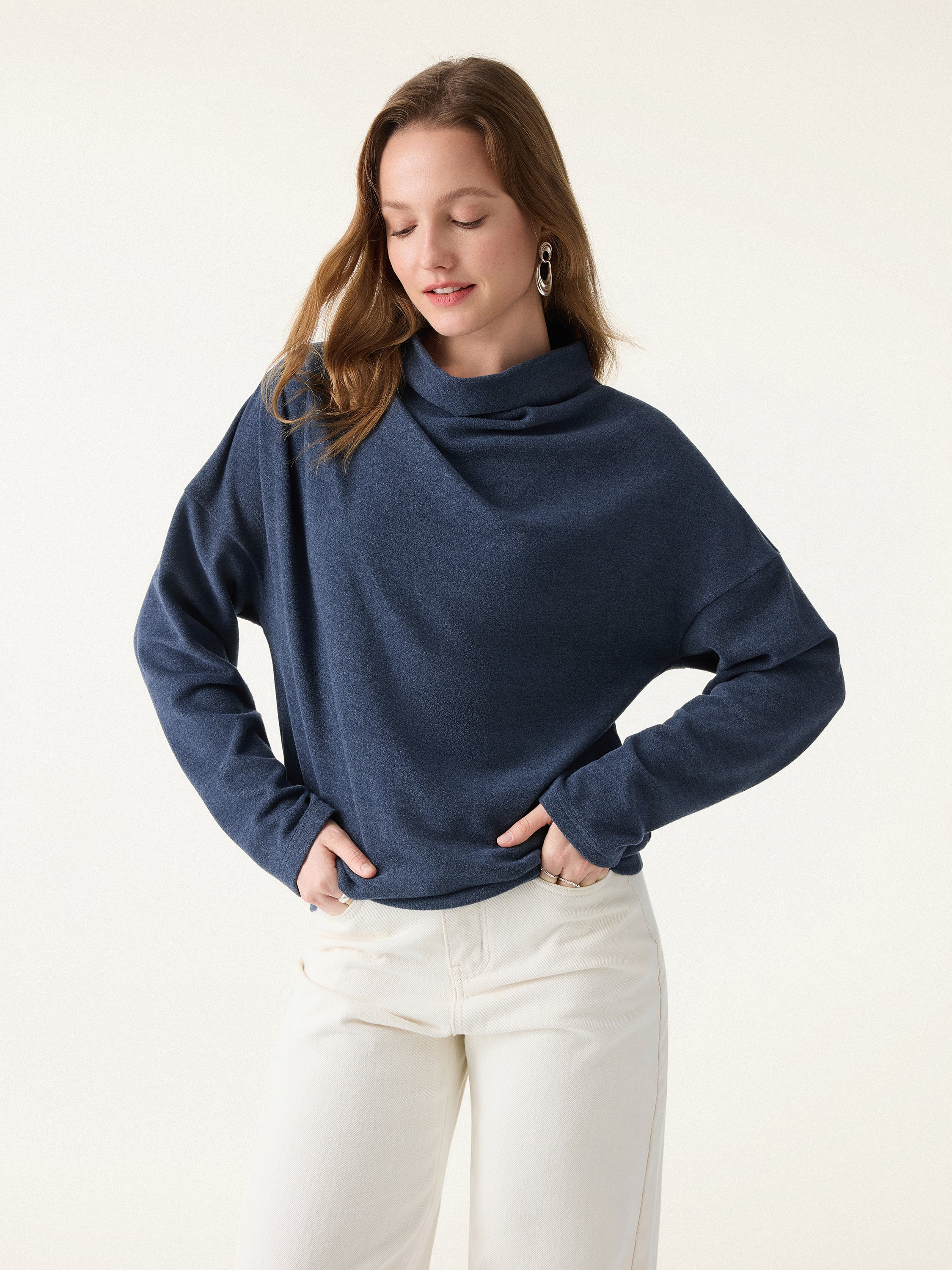 Cozy Relaxed Mockneck Top with Banded Hem