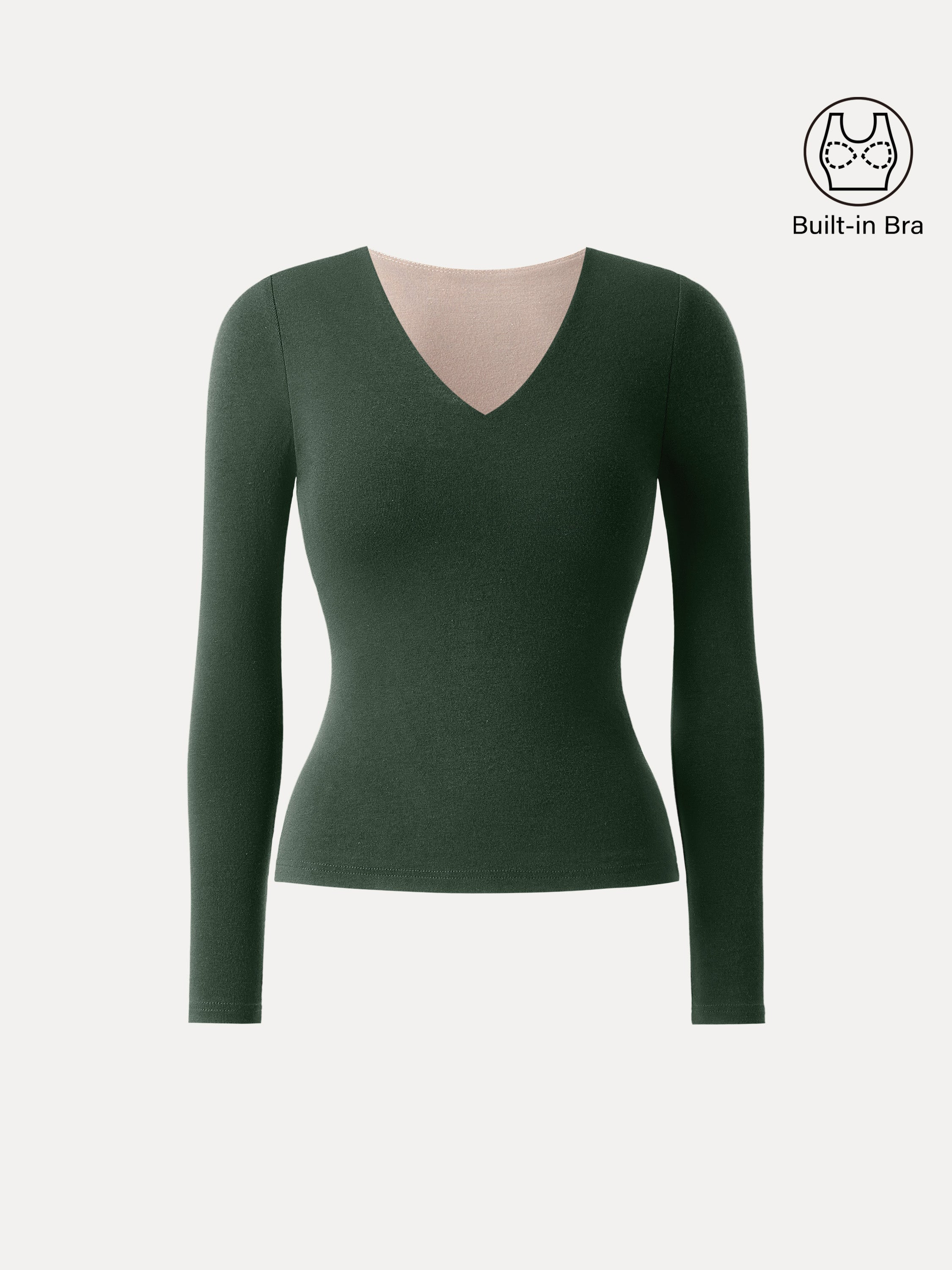 Stretch Cotton V-Neck Long Sleeve Brami Top
