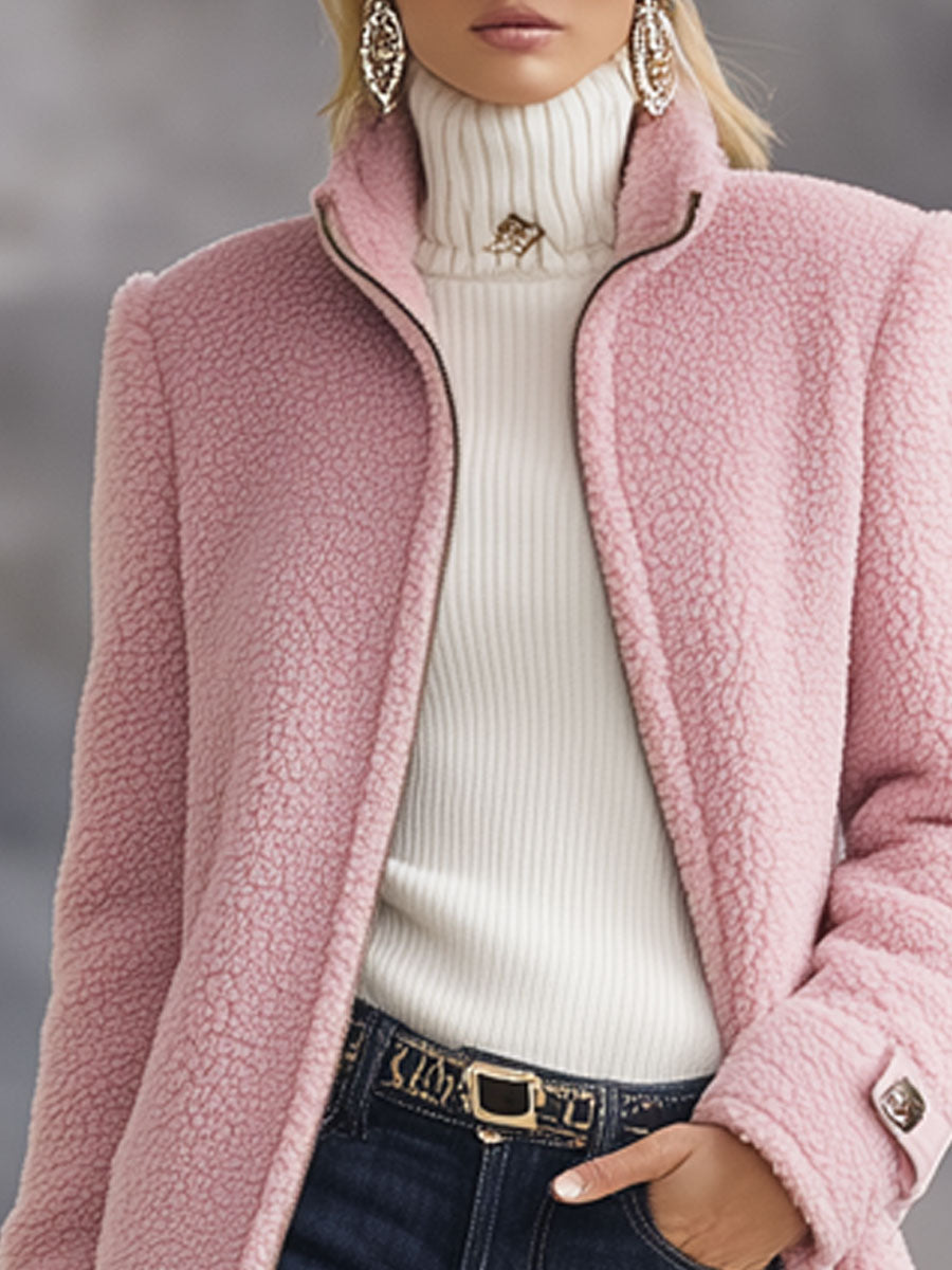 Lässige Vintage-Jacke aus rosa Polarfleece mit Reißverschluss