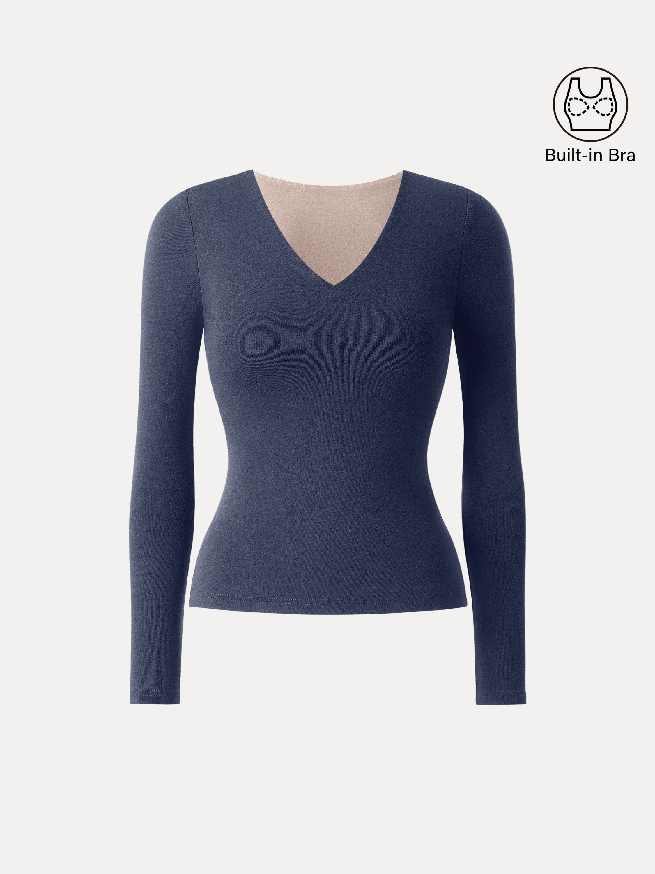 Stretch Cotton V-Neck Long Sleeve Brami Top