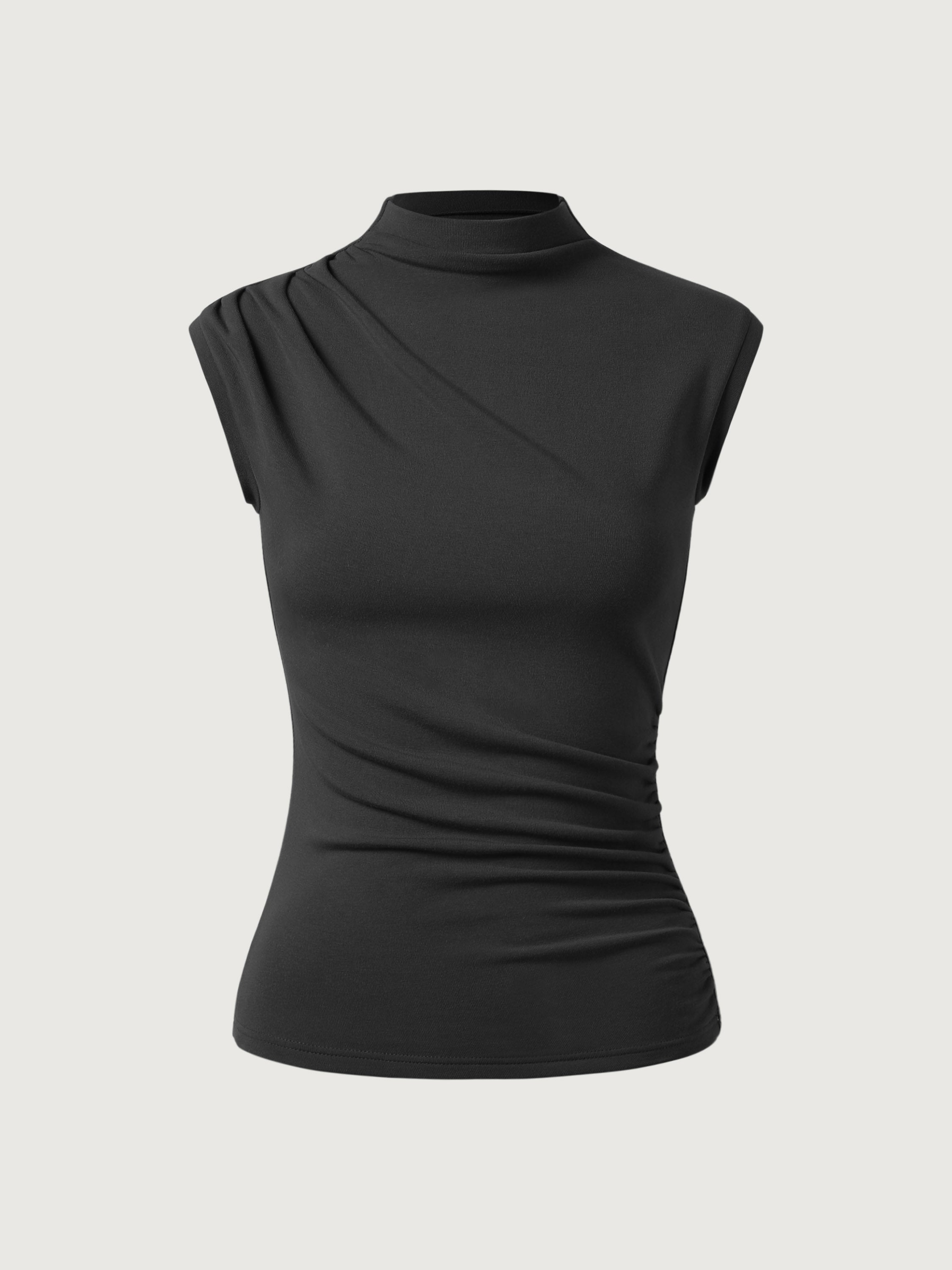 High Neck Top with Asymmetric Ruching Eco-Mousse®2.0