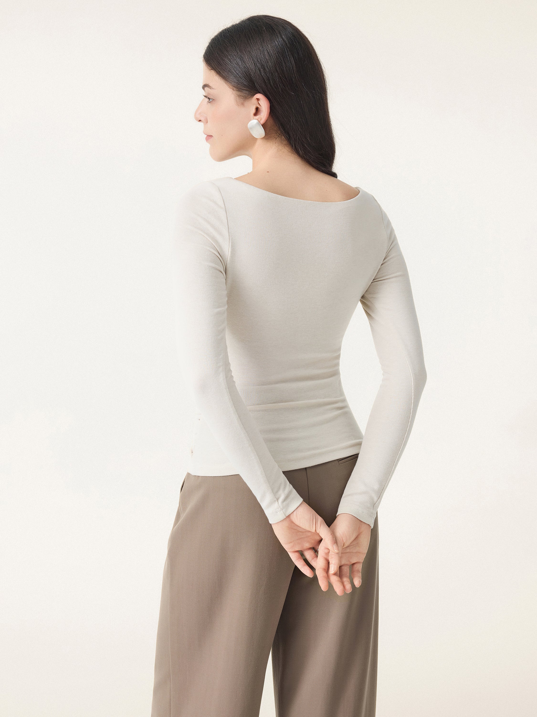 Light Warm Boatneck Ruched Brami Top