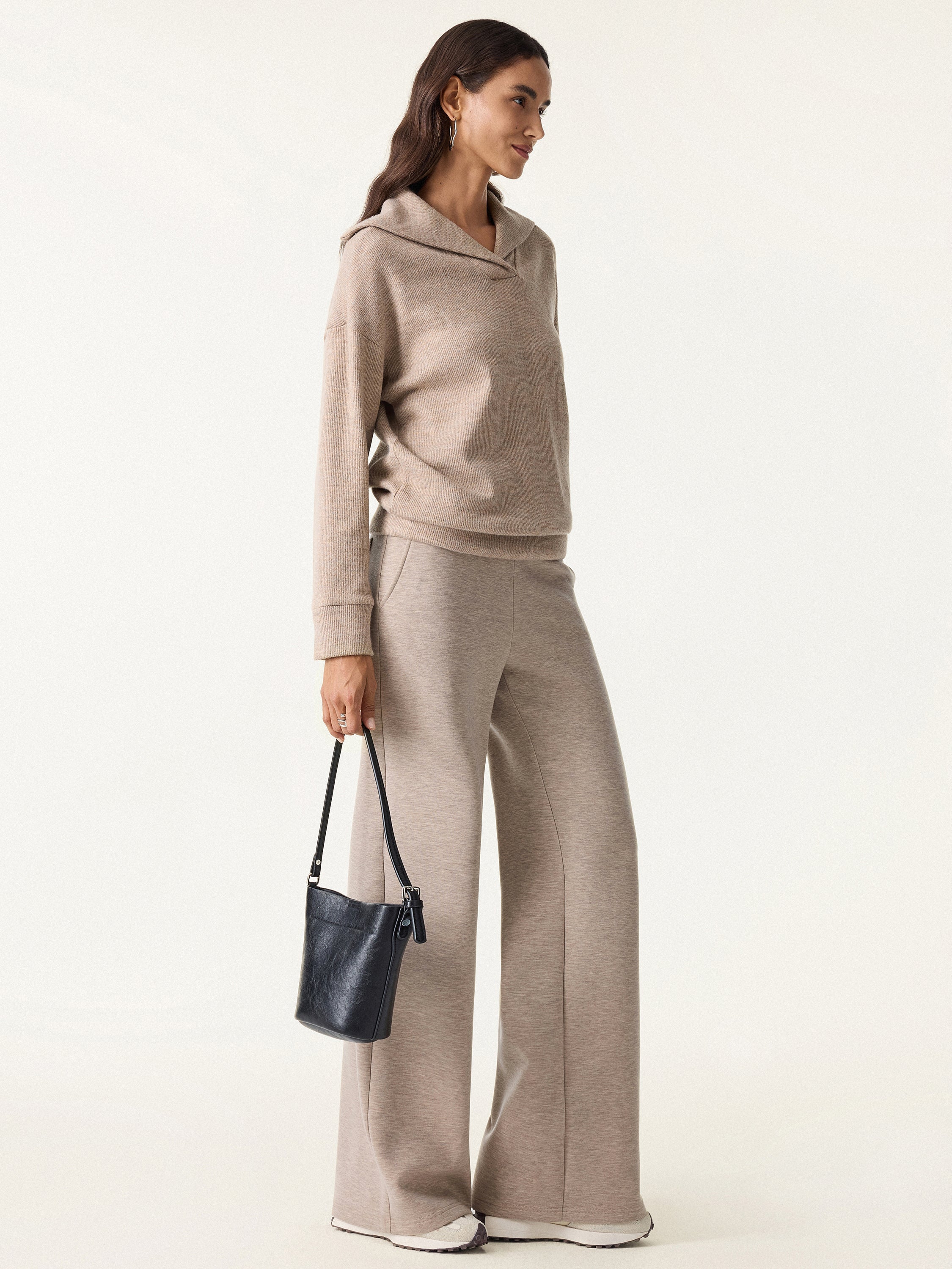 Double Waistband Straight Leg Pants with Pockets