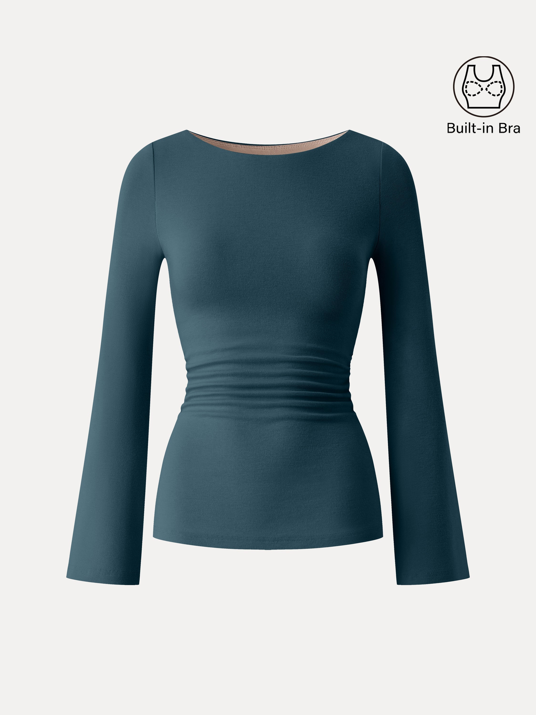 Boatneck Bell Sleeve Ruched Brami Top