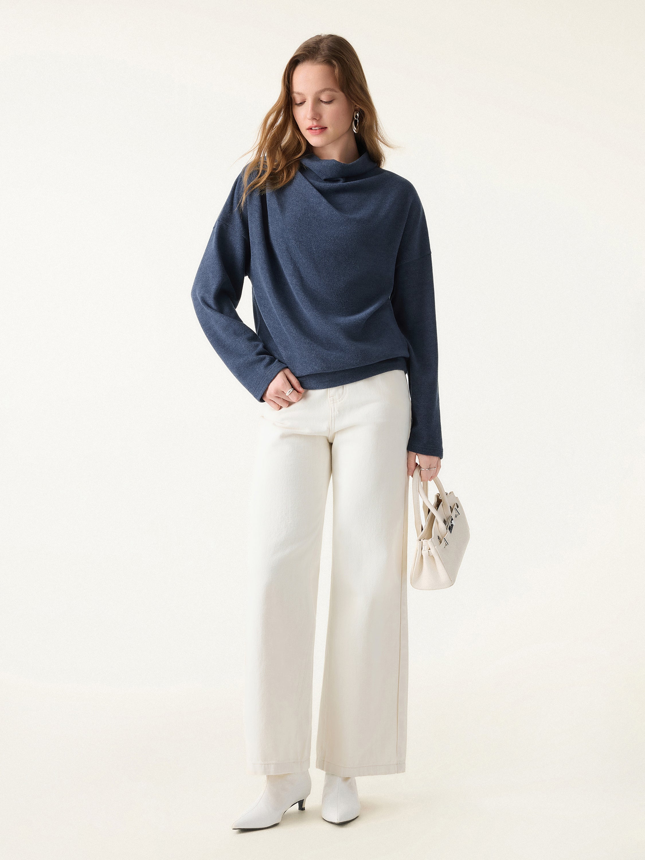 Cozy Relaxed Mockneck Top with Banded Hem