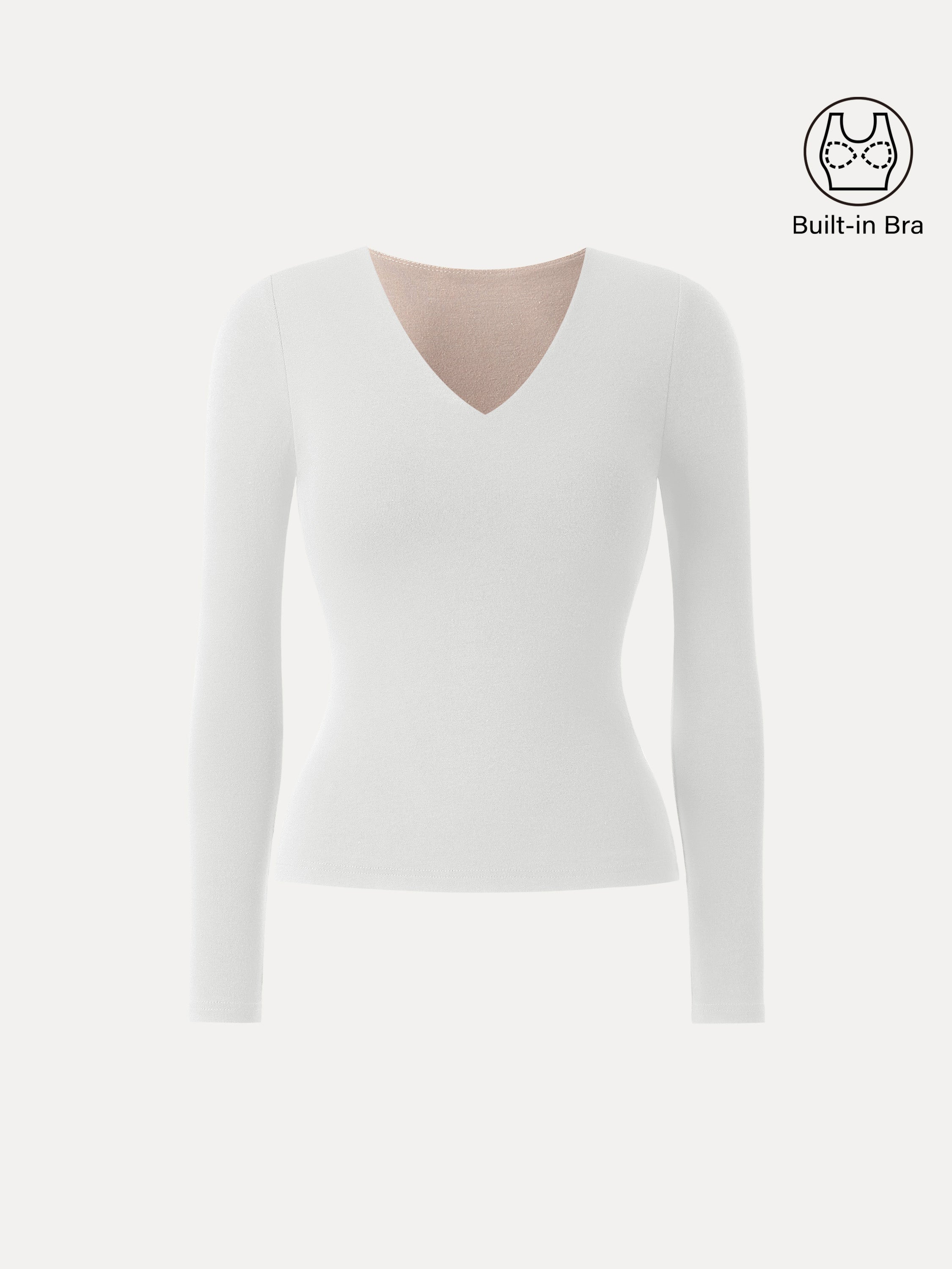 Stretch Cotton V-Neck Long Sleeve Brami Top