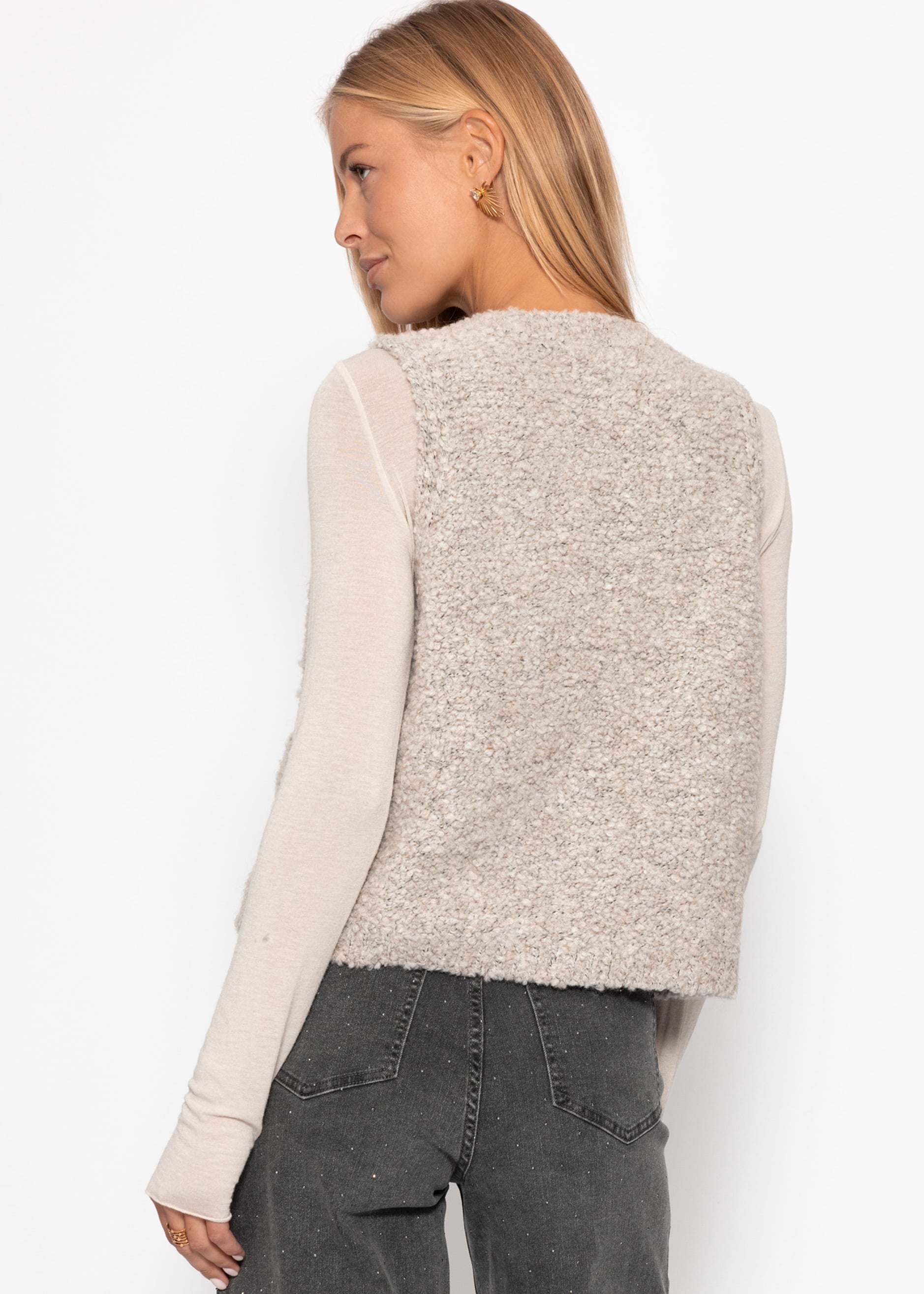 Bouclé-Weste mit Taschen - greige