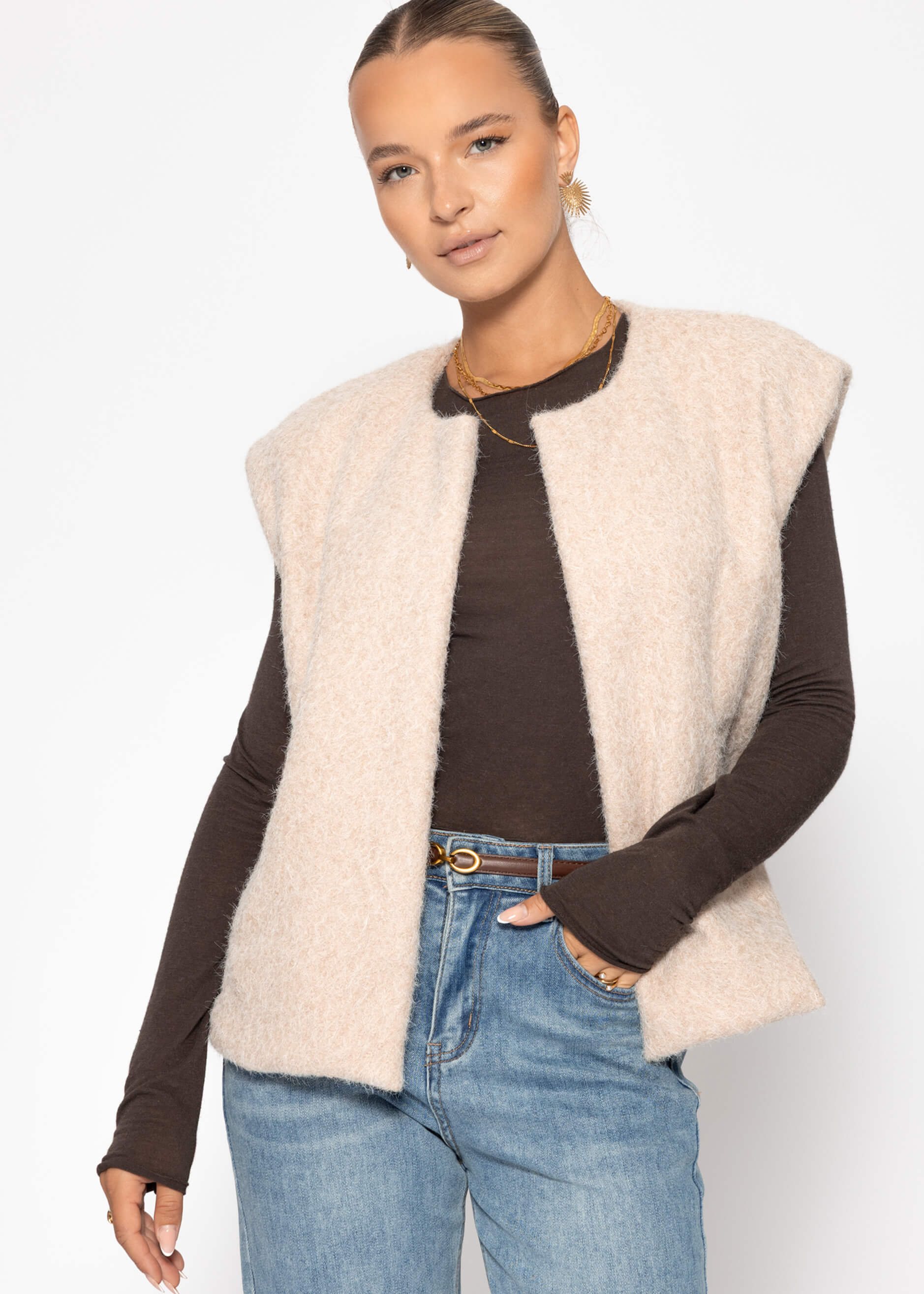 Ärmellose Weste mit Wollstruktur - beige