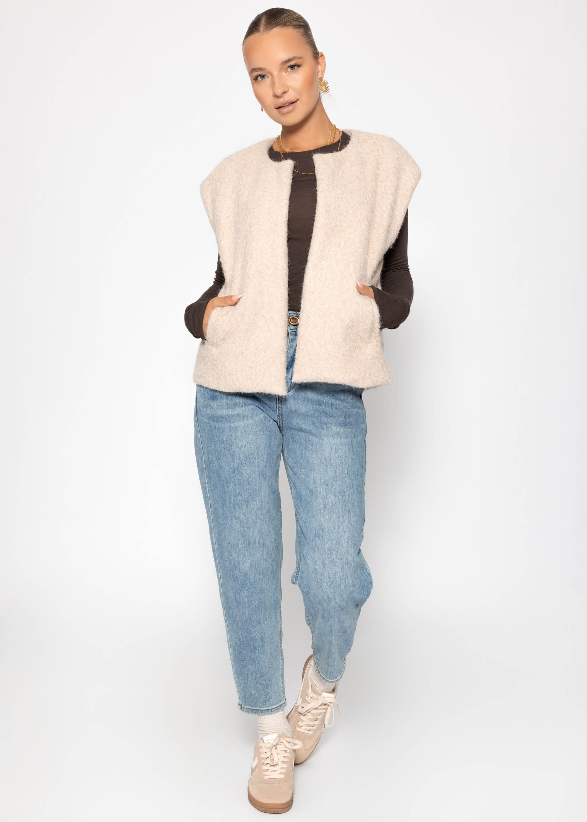 Ärmellose Weste mit Wollstruktur - beige