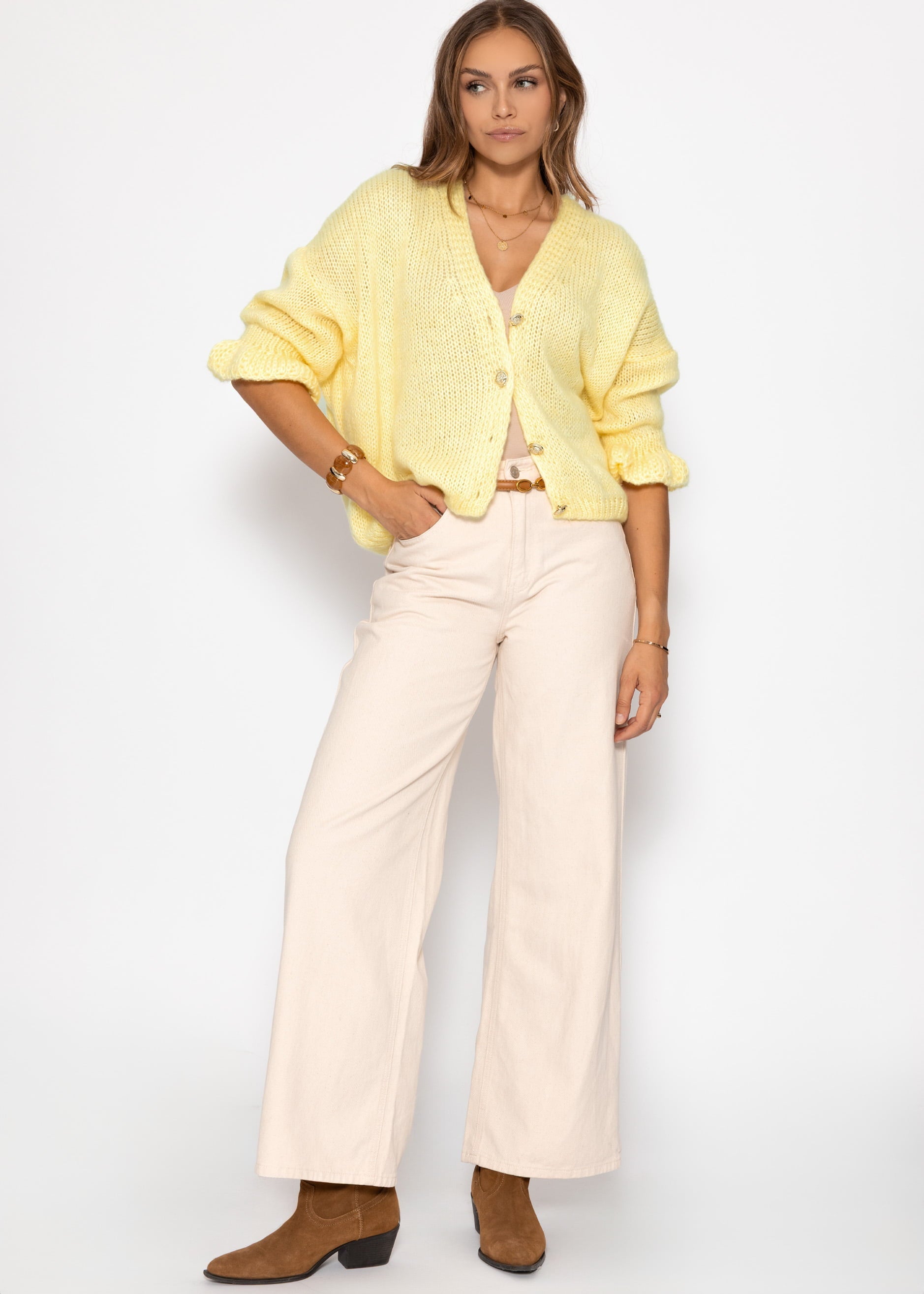 Cardigan mit 3/4-Ärmeln - buttergelb