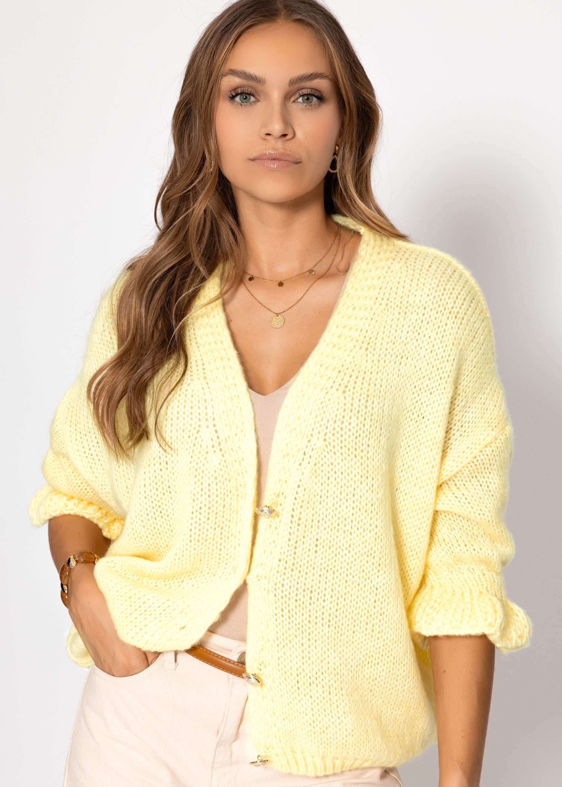 Cardigan mit 3/4-Ärmeln - buttergelb