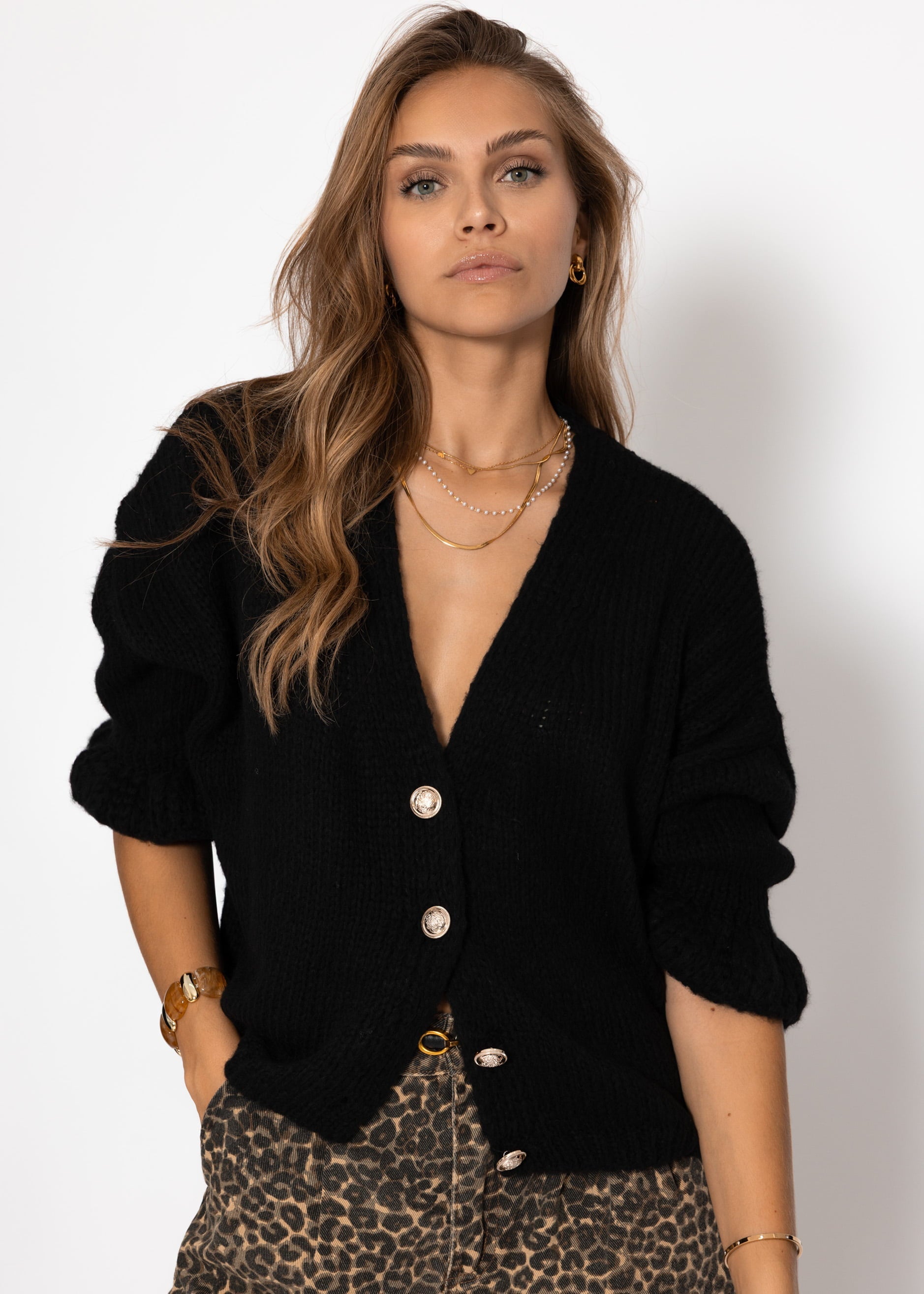 Cardigan mit 3/4-Ärmeln - schwarz