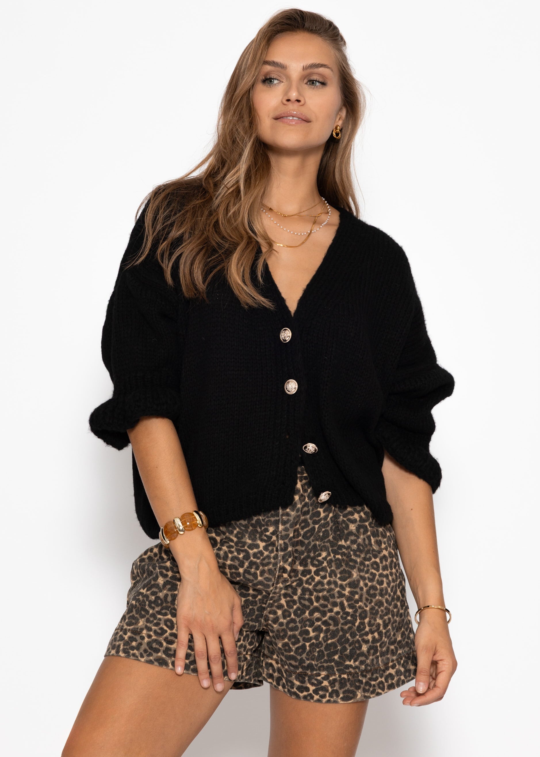 Cardigan mit 3/4-Ärmeln - schwarz