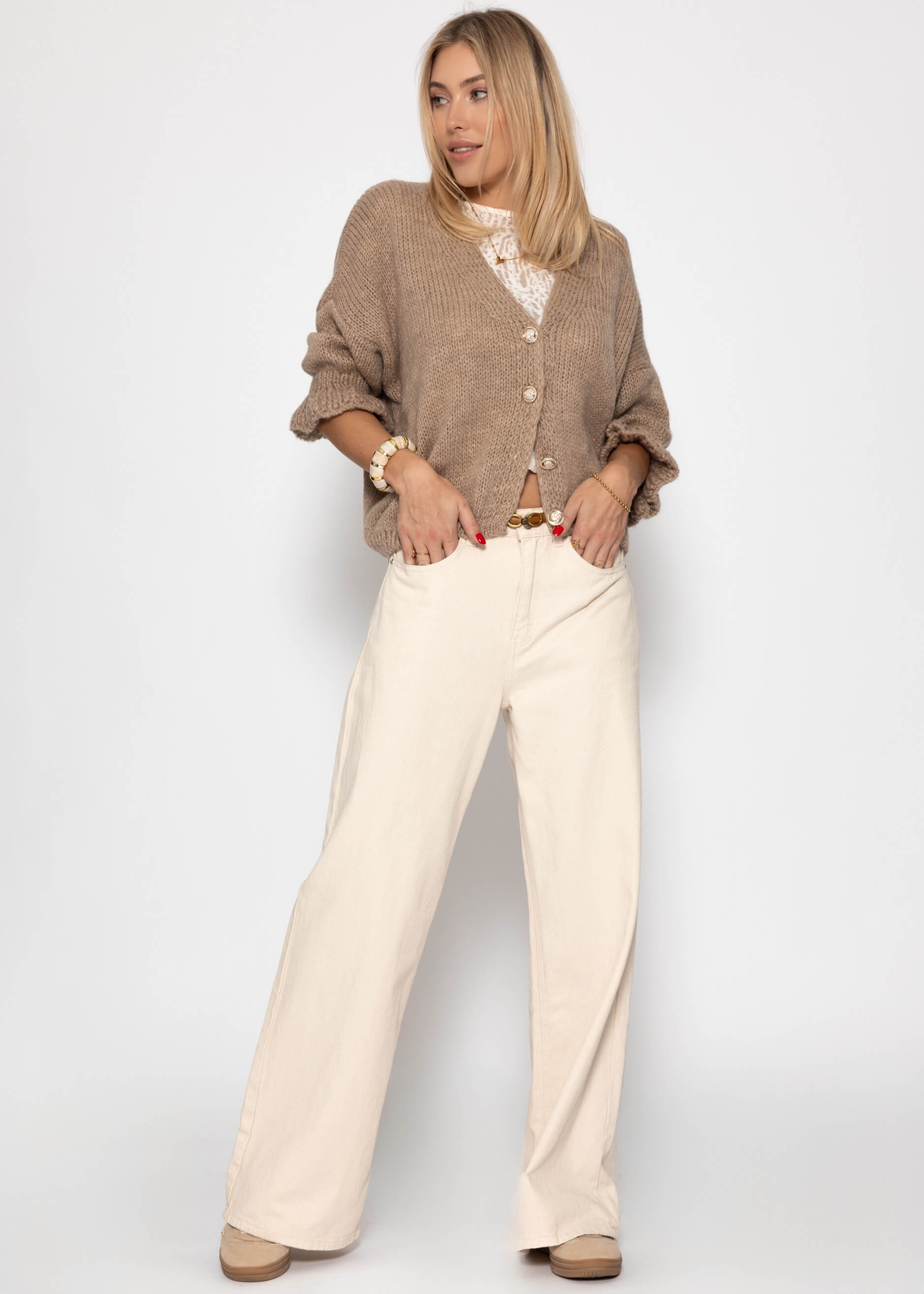 Cardigan mit 3/4-Ärmeln - taupe