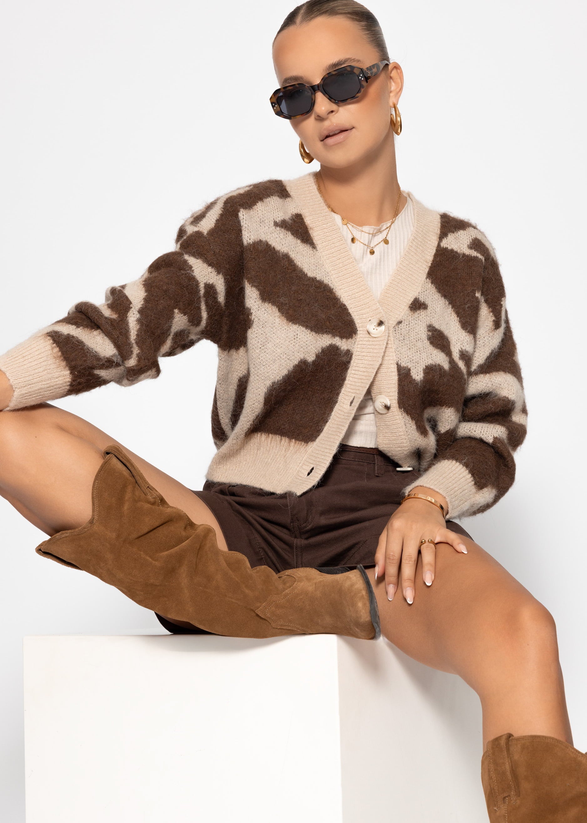 Cardigan mit Animal-Print - braun