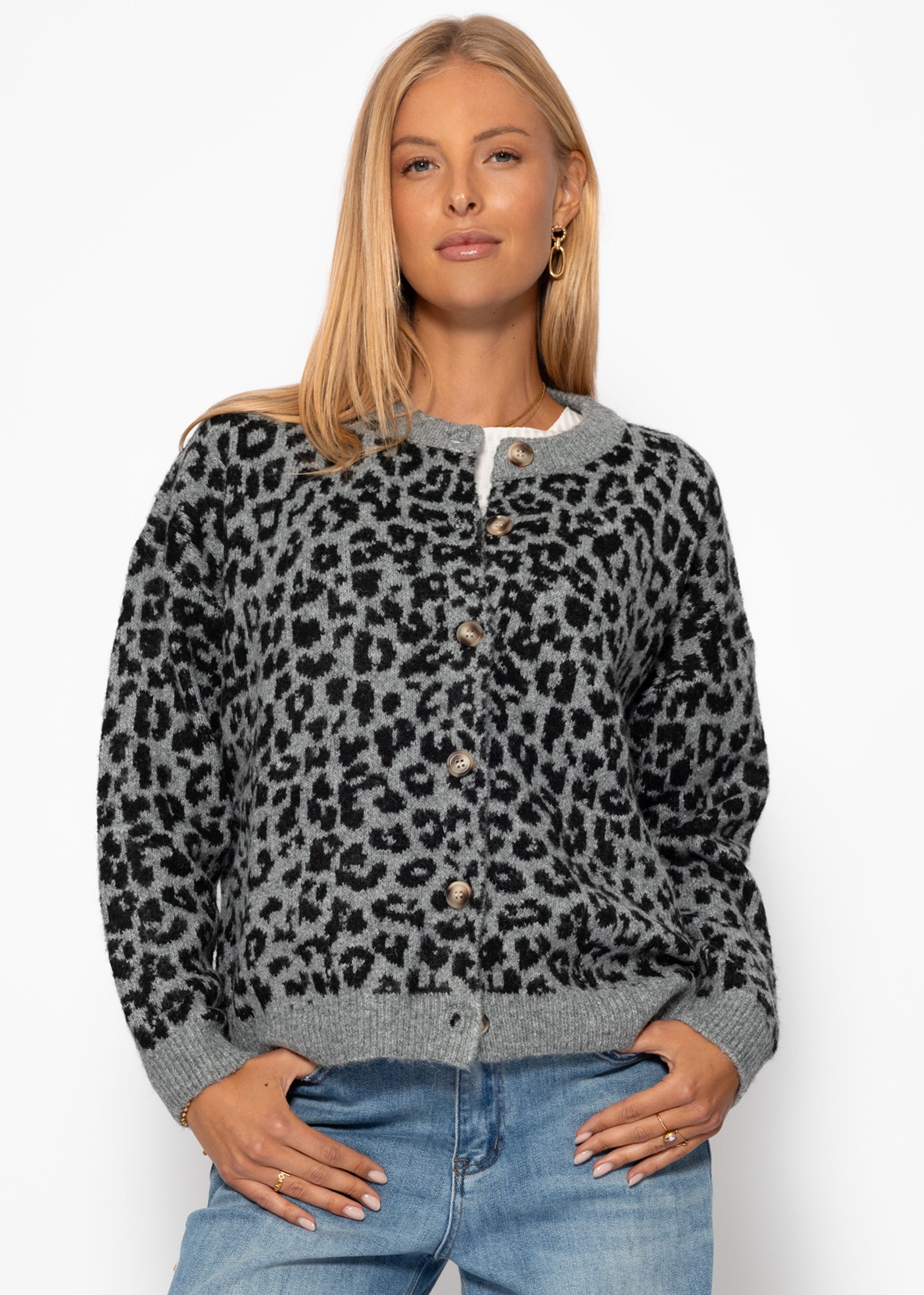 Cardigan mit Leo-Muster - grau