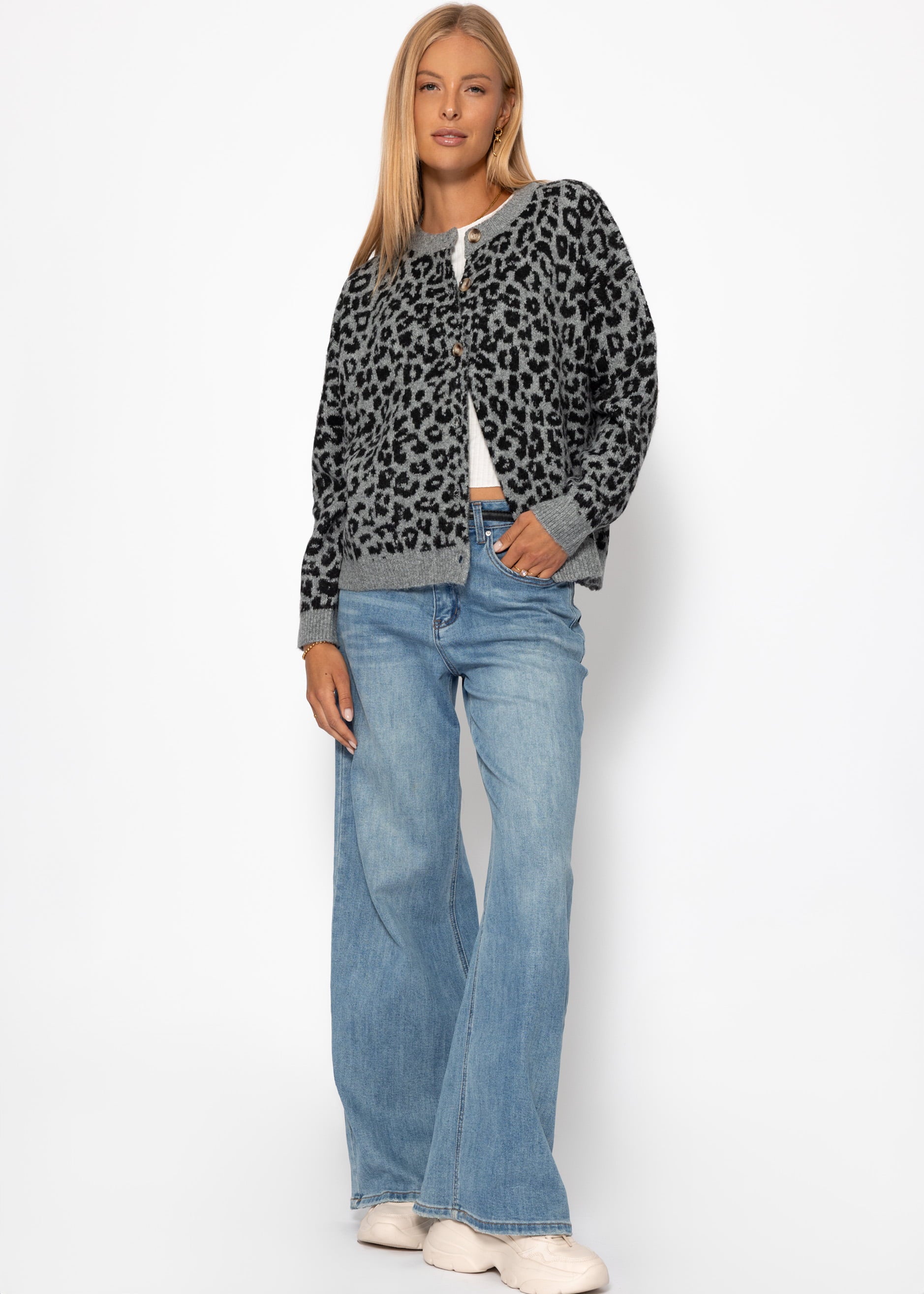 Cardigan mit Leo-Muster - grau