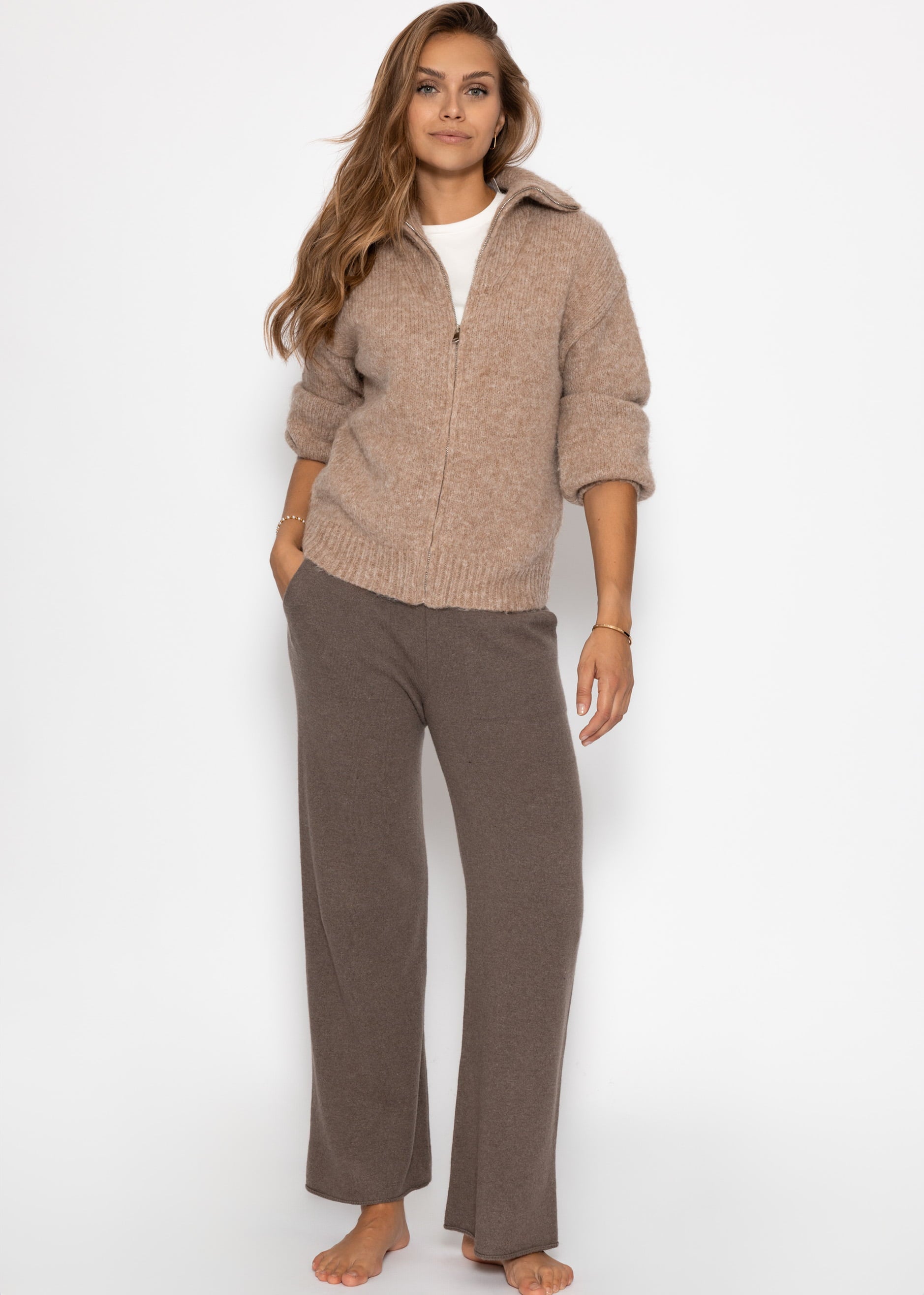 Cardigan mit Reißverschluss - taupe