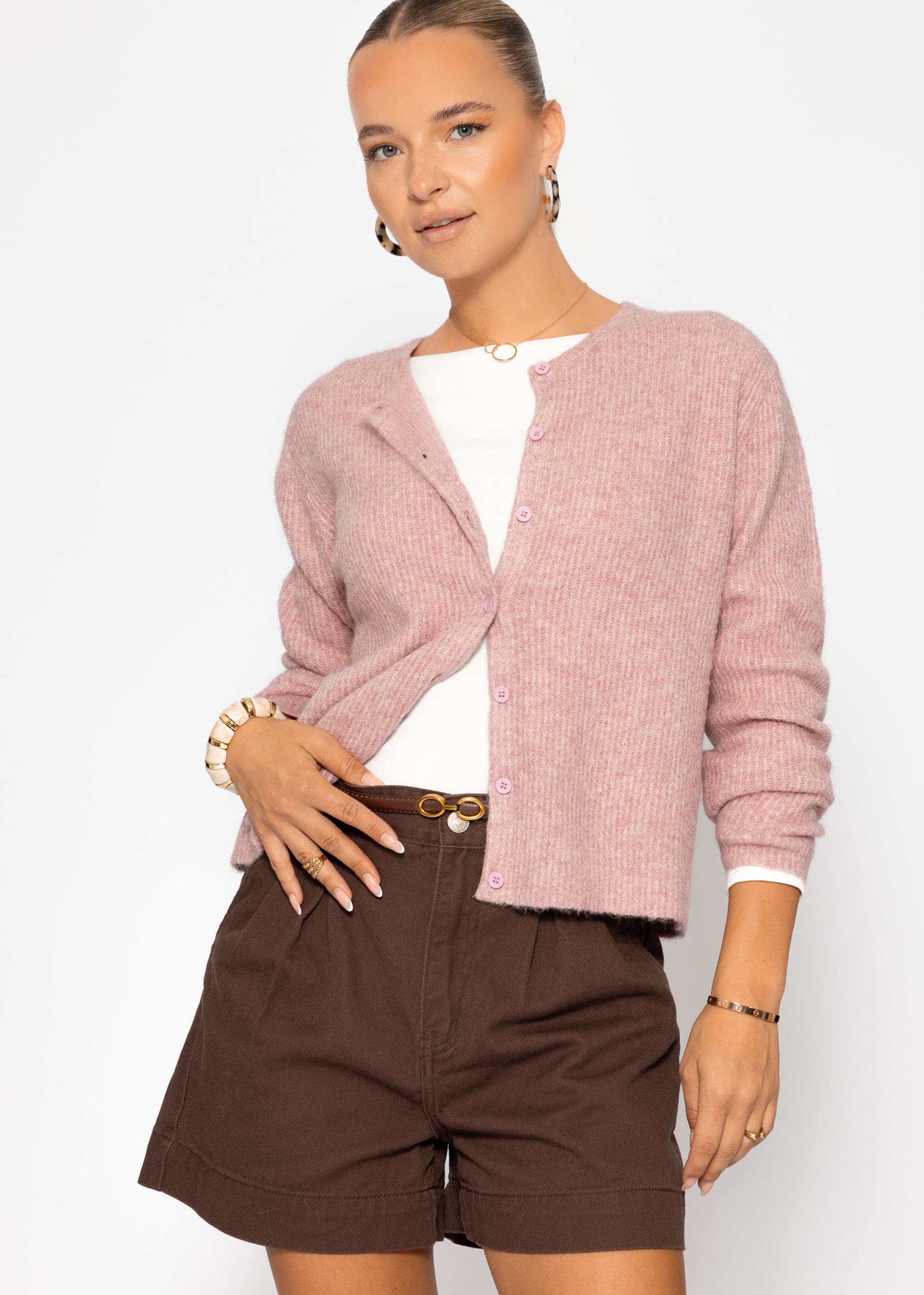 Cardigan mit Rippstruktur - altrosa