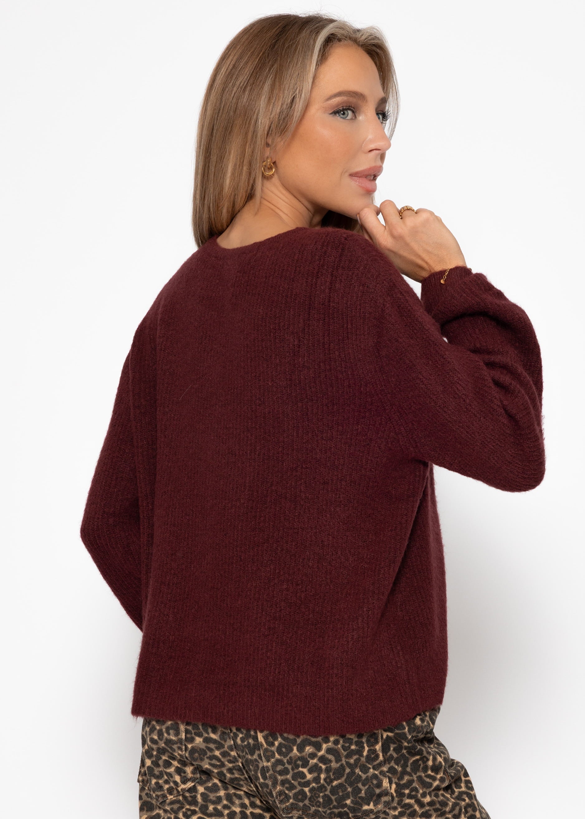 Cardigan mit Rippstruktur - burgundy