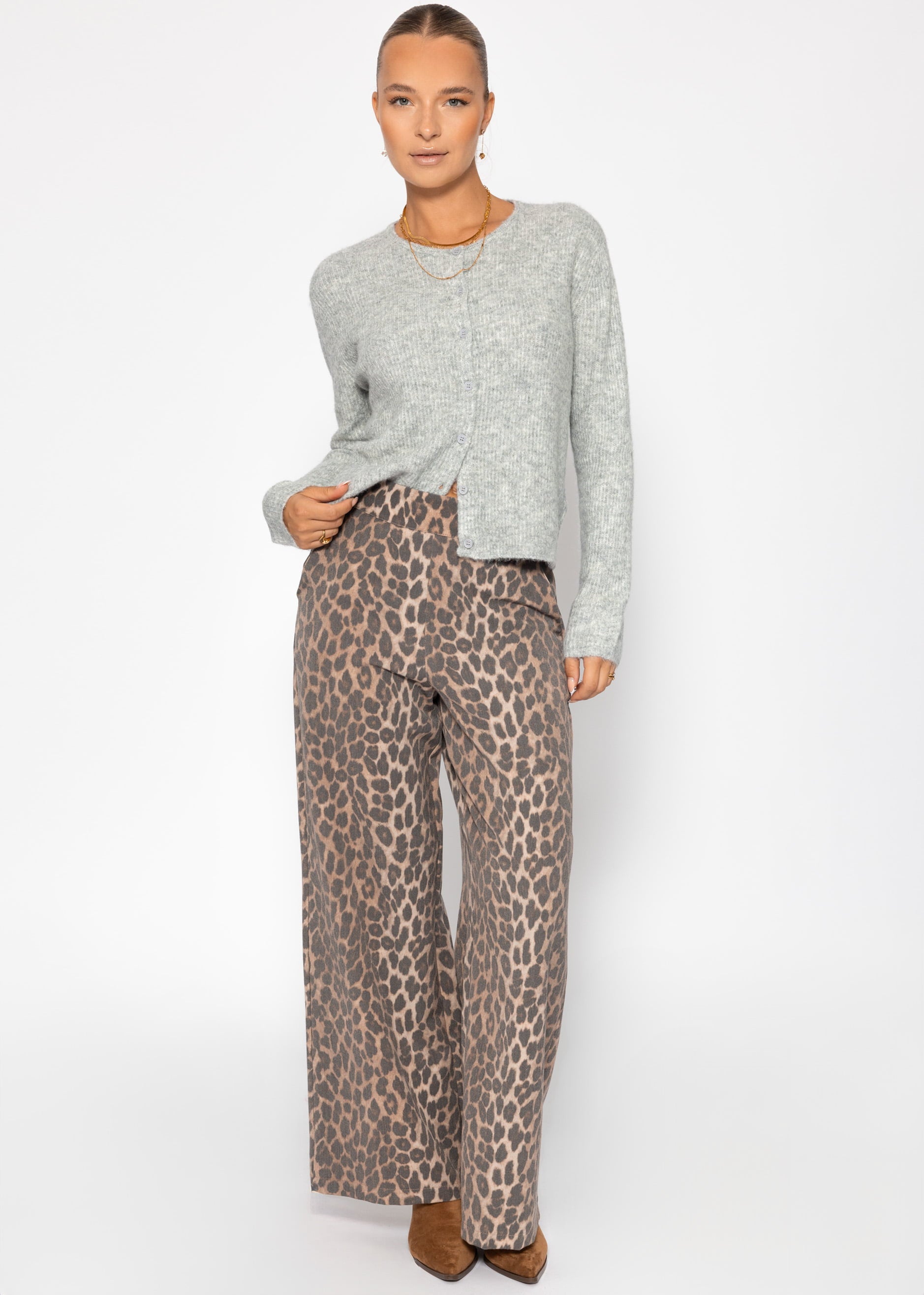 Cardigan mit Rippstruktur - hellgrau