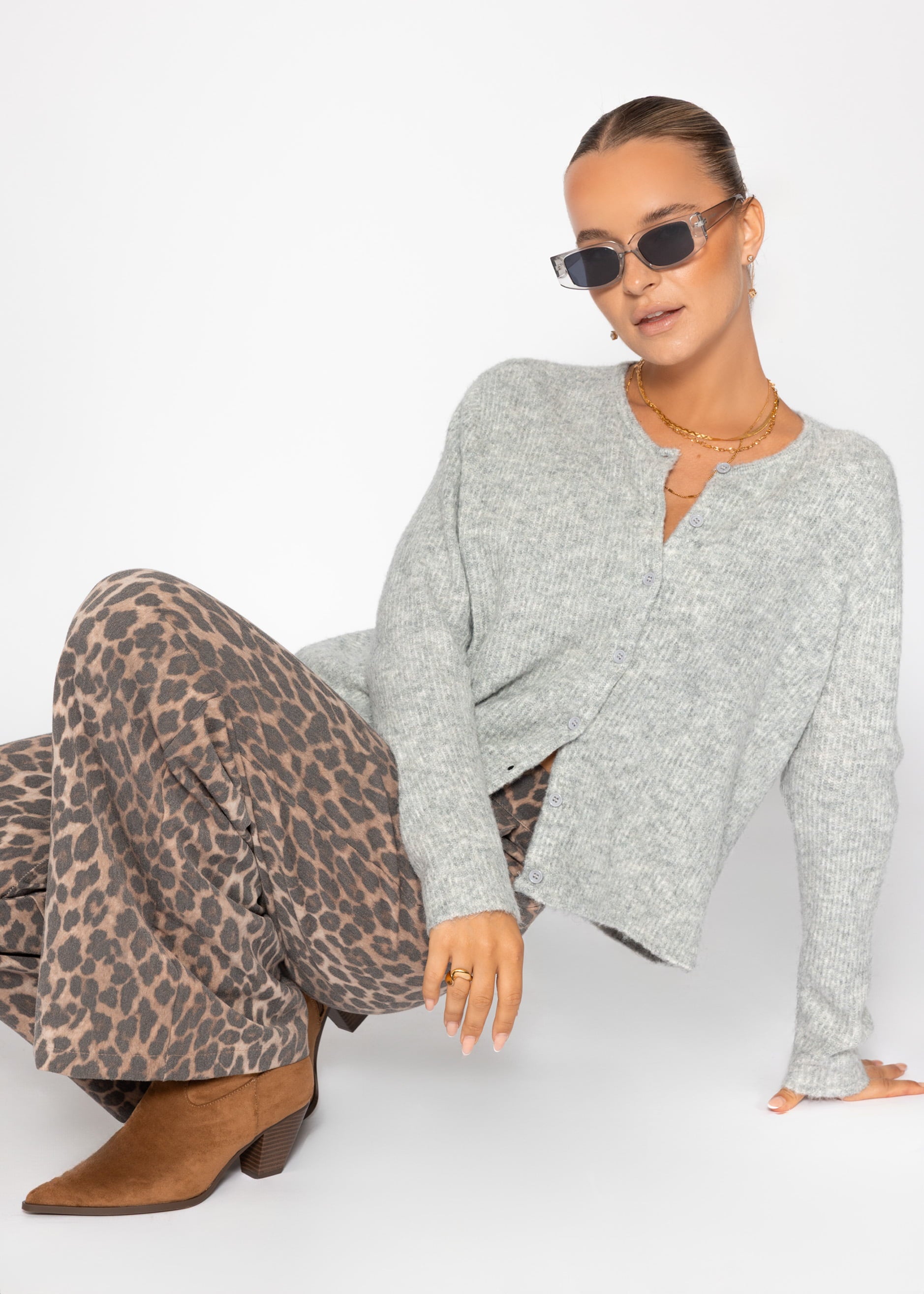 Cardigan mit Rippstruktur - hellgrau