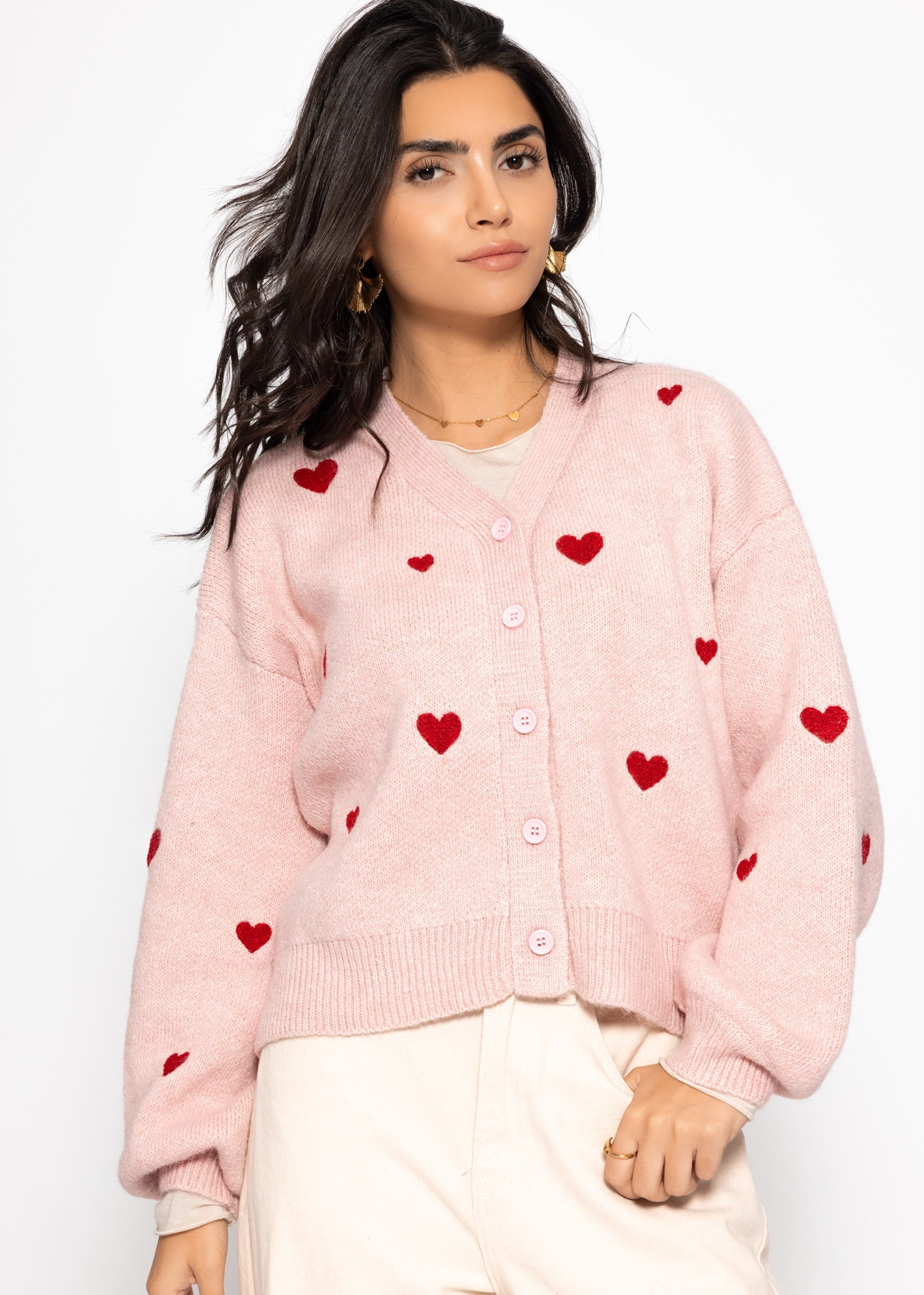Cardigan mit roten Herzen - rosa