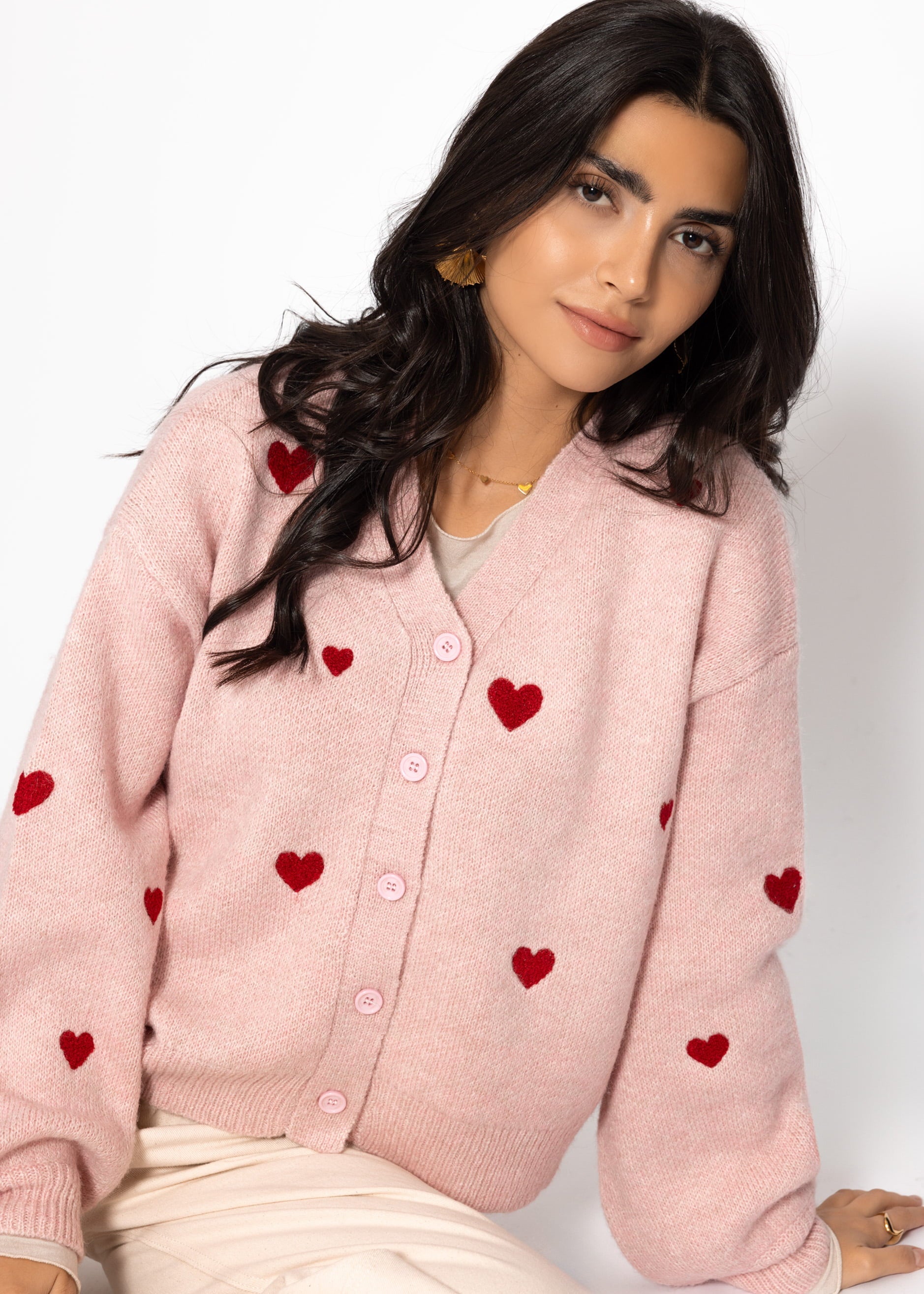 Cardigan mit roten Herzen - rosa