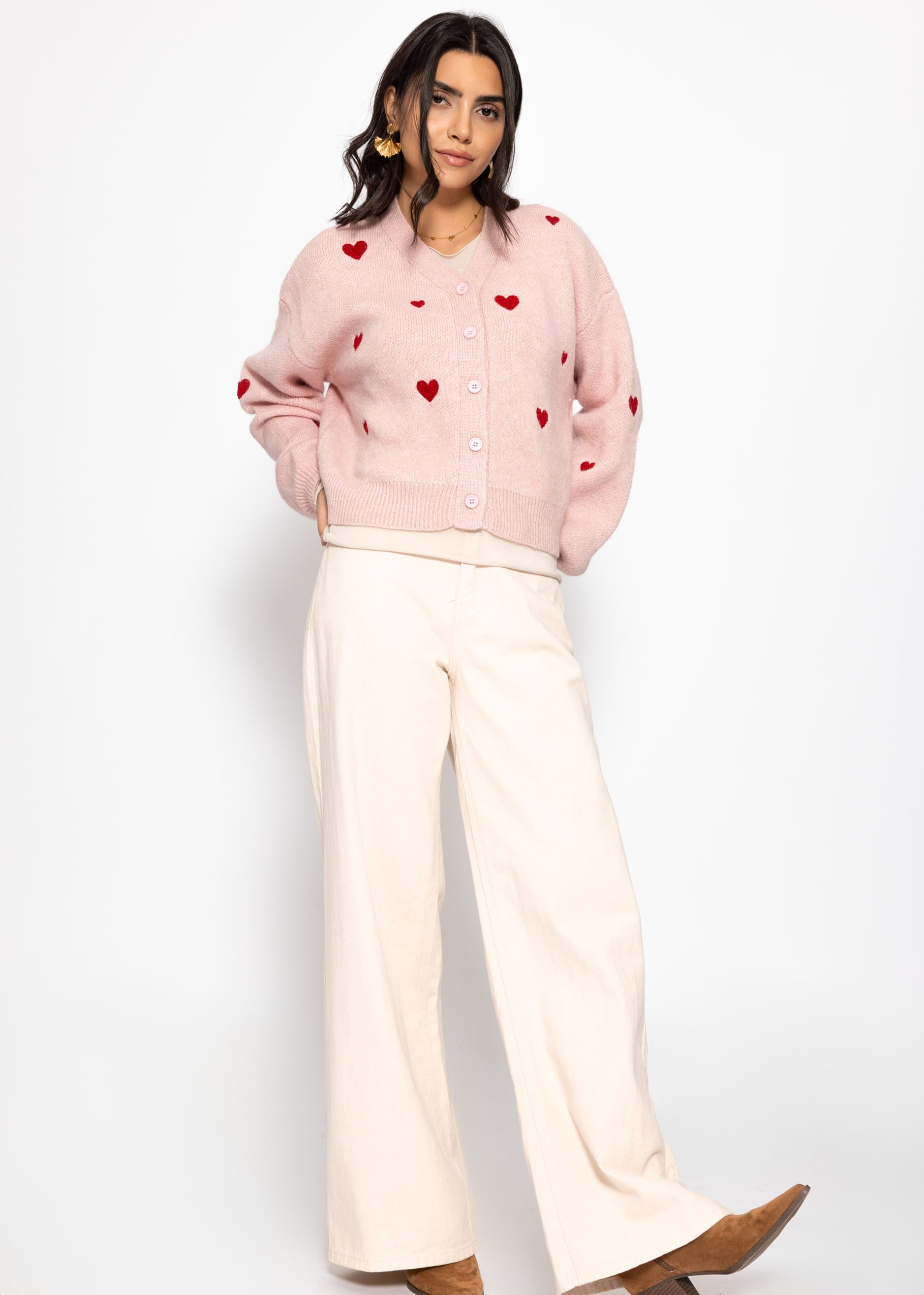 Cardigan mit roten Herzen - rosa