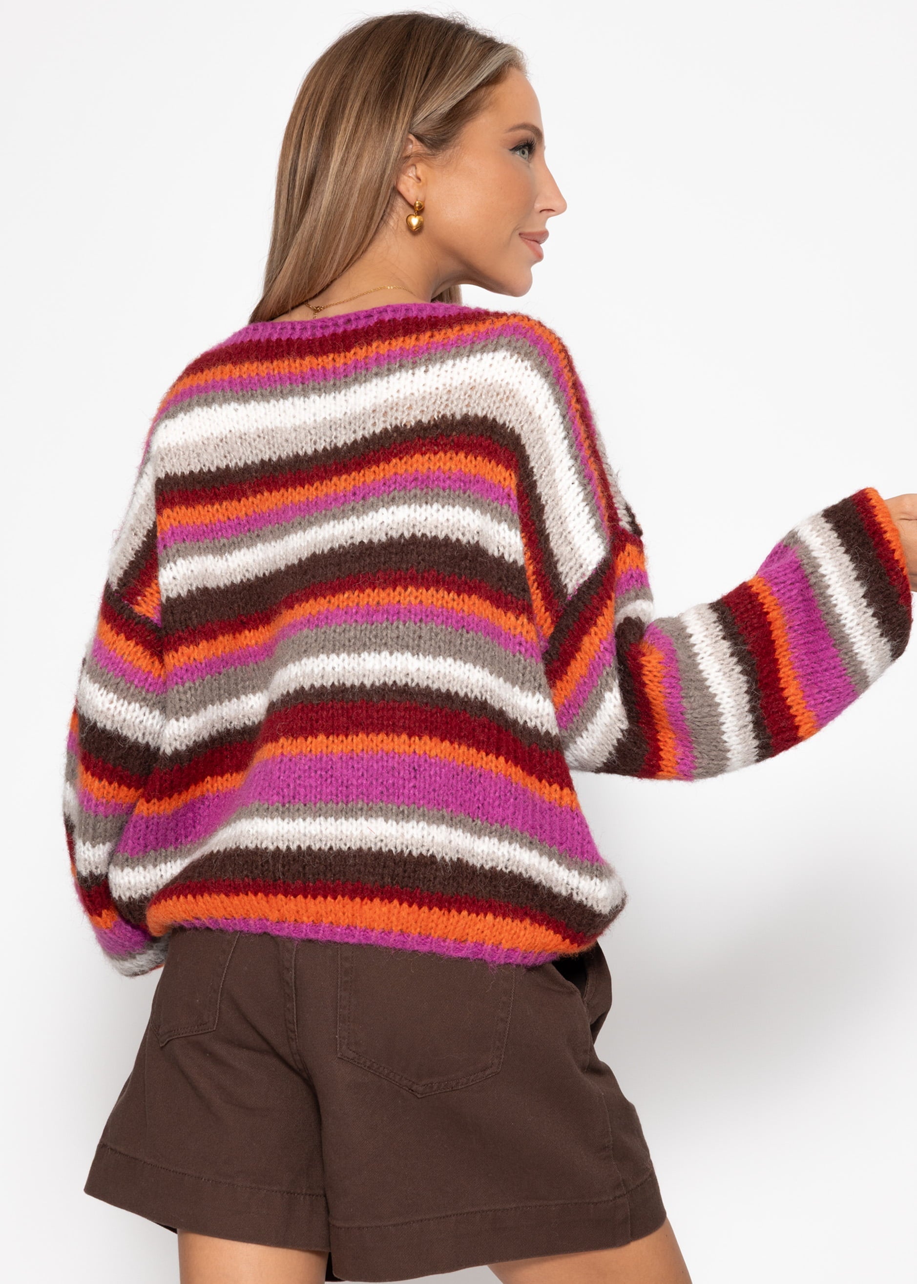 Gestreifter, mehrfarbiger Pullover - orange