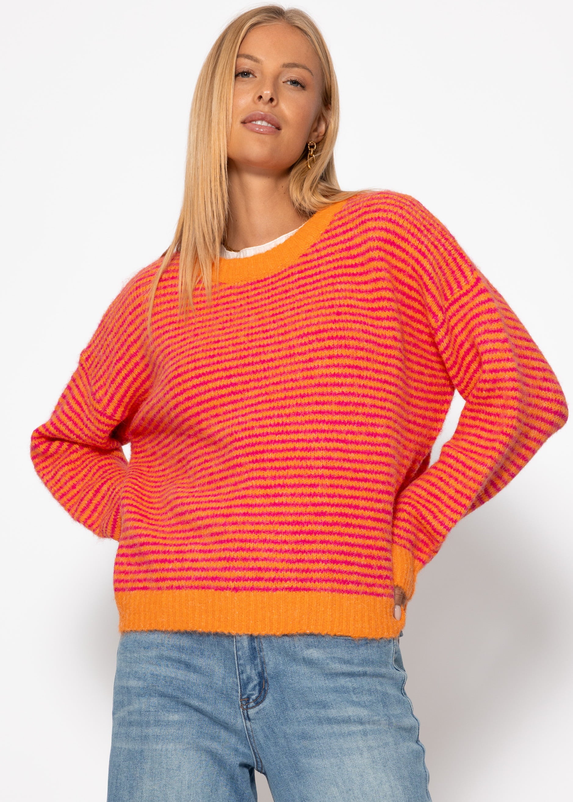 Gestreifter Pullover - orange