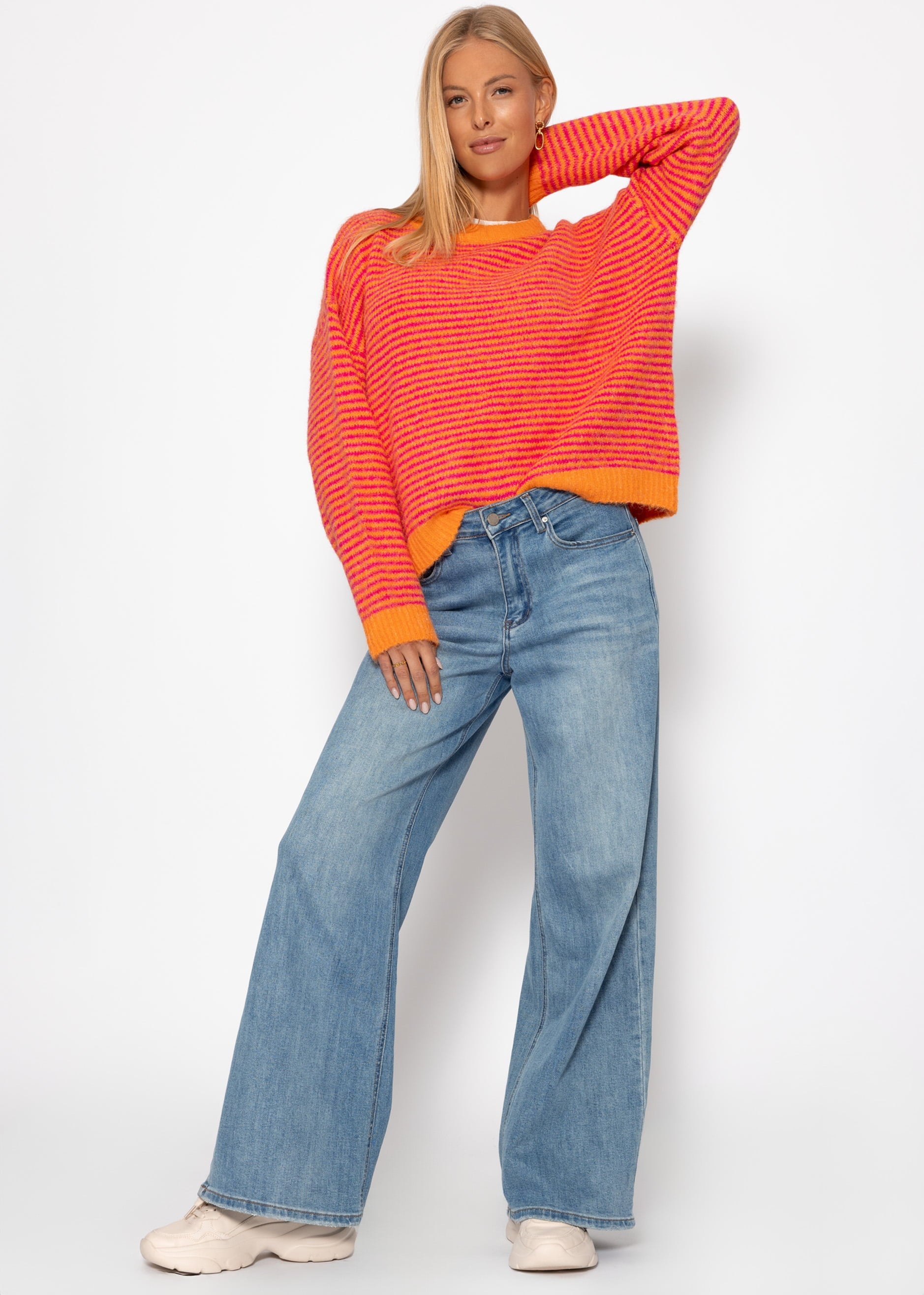 Gestreifter Pullover - orange