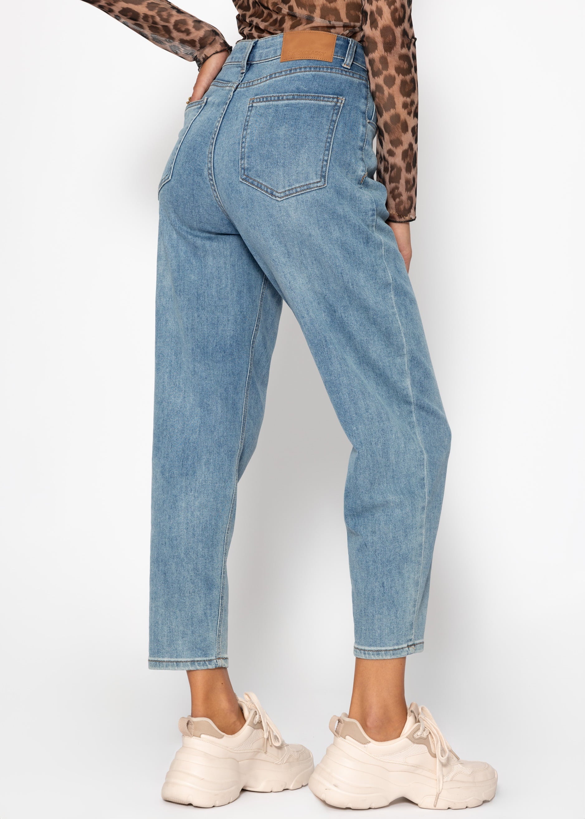 High Waist Karotten-Jeans - blau