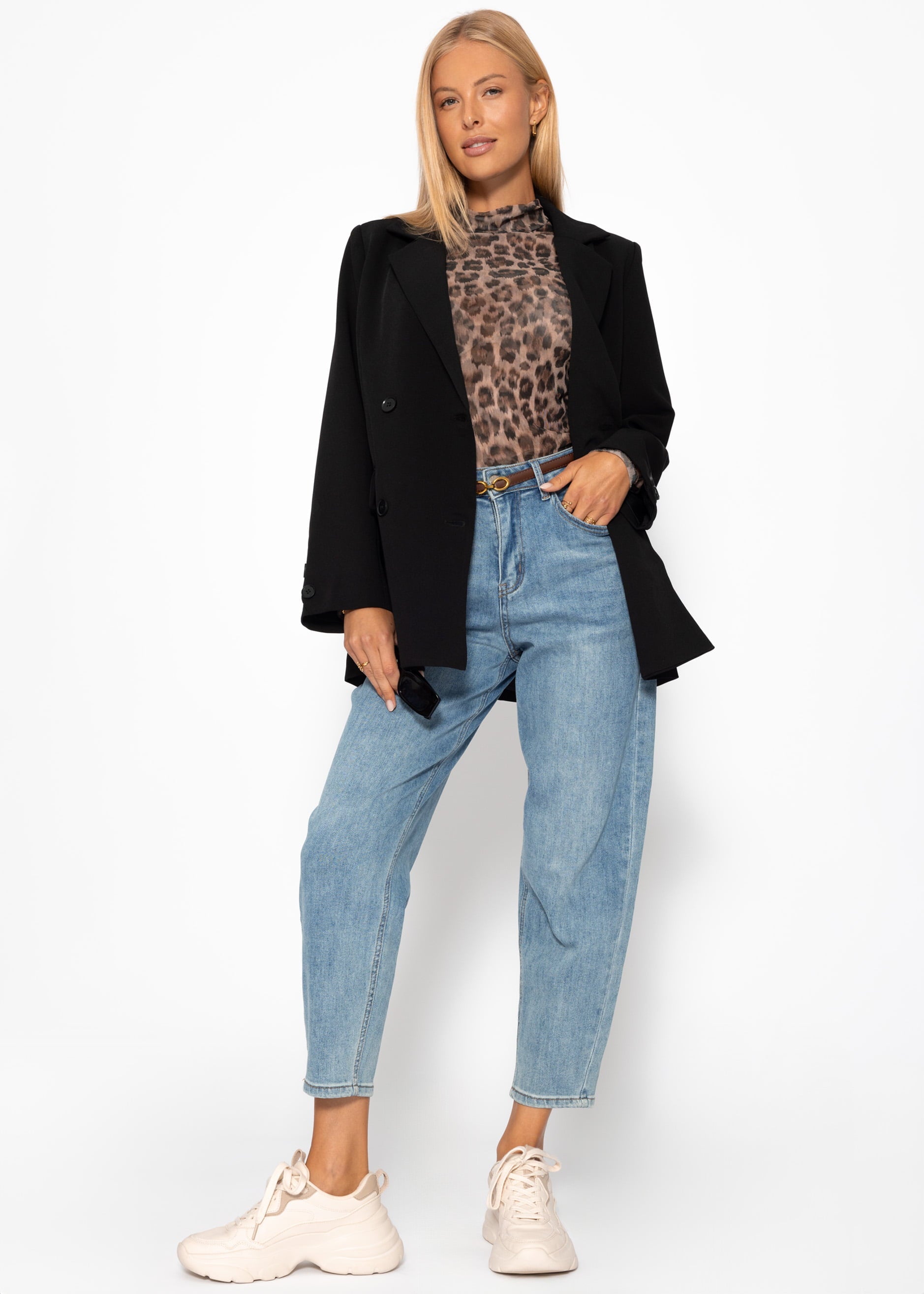 High Waist Karotten-Jeans - blau