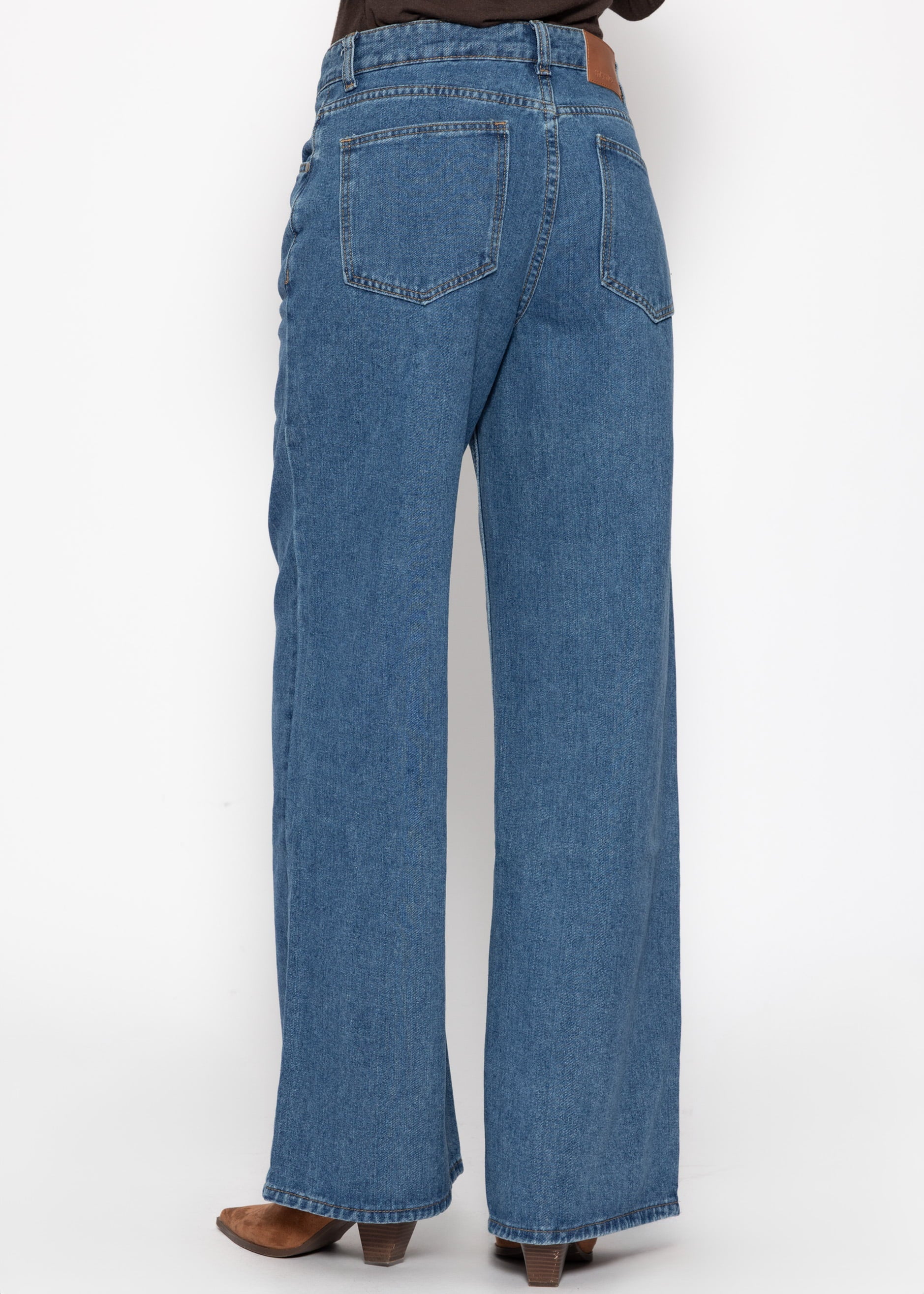 Highwaist Jeans mit diagonalem Reißverschluss - blau