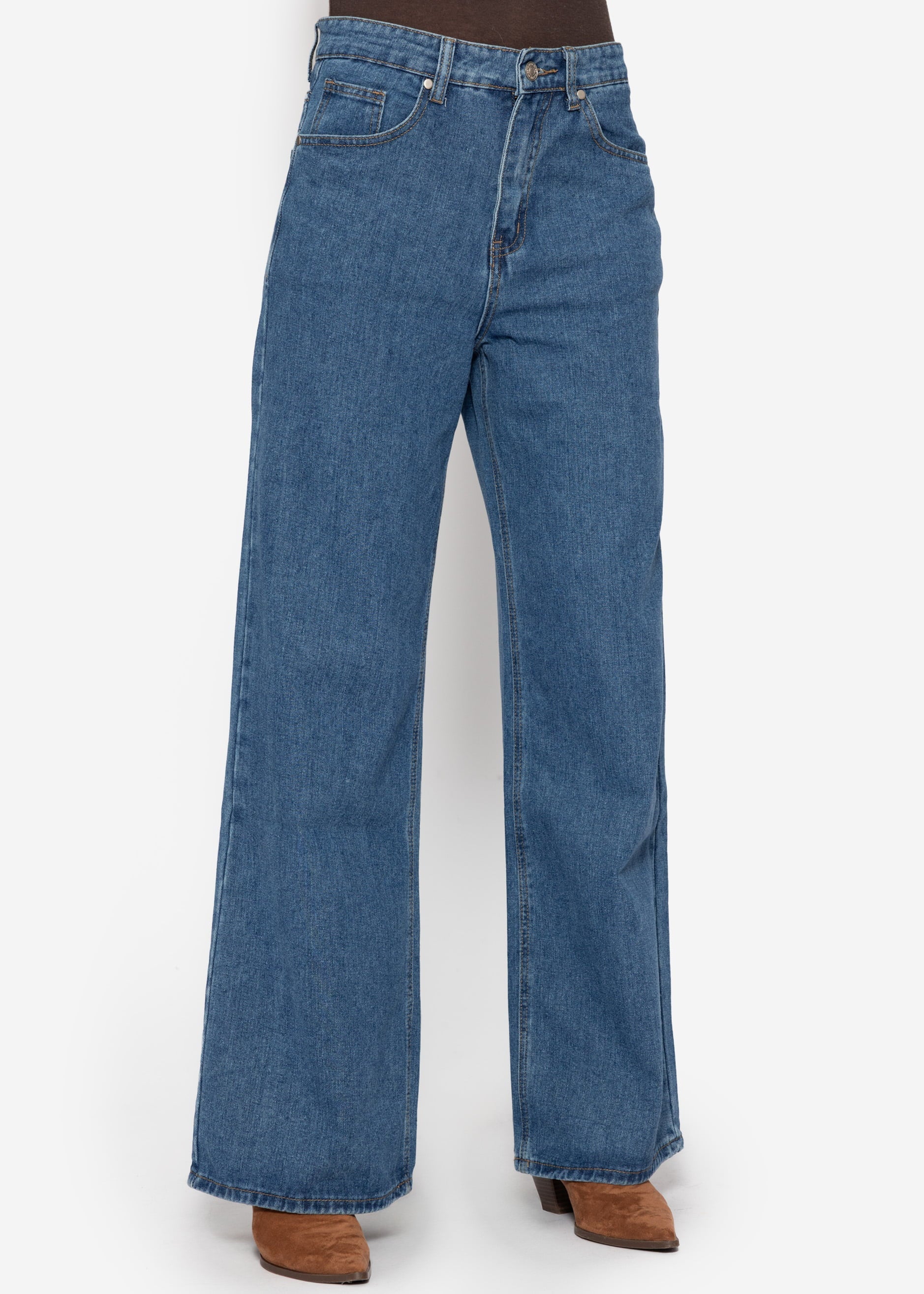 Highwaist Jeans mit diagonalem Reißverschluss - blau