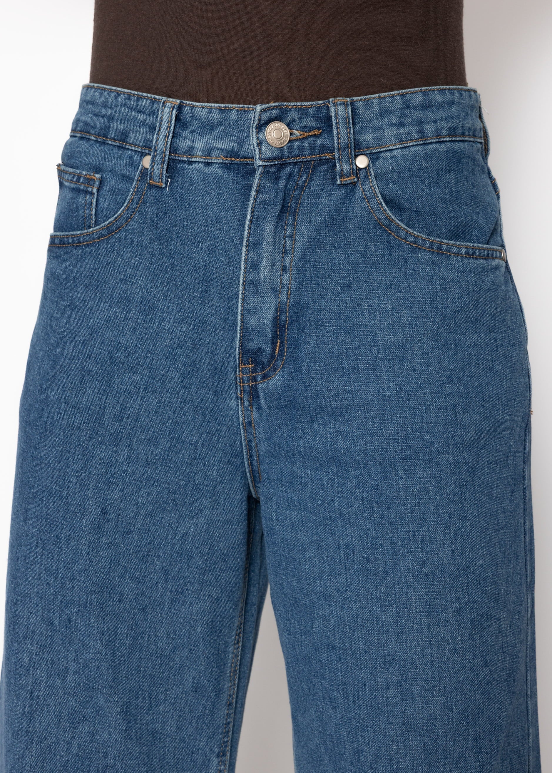 Highwaist Jeans mit diagonalem Reißverschluss - blau